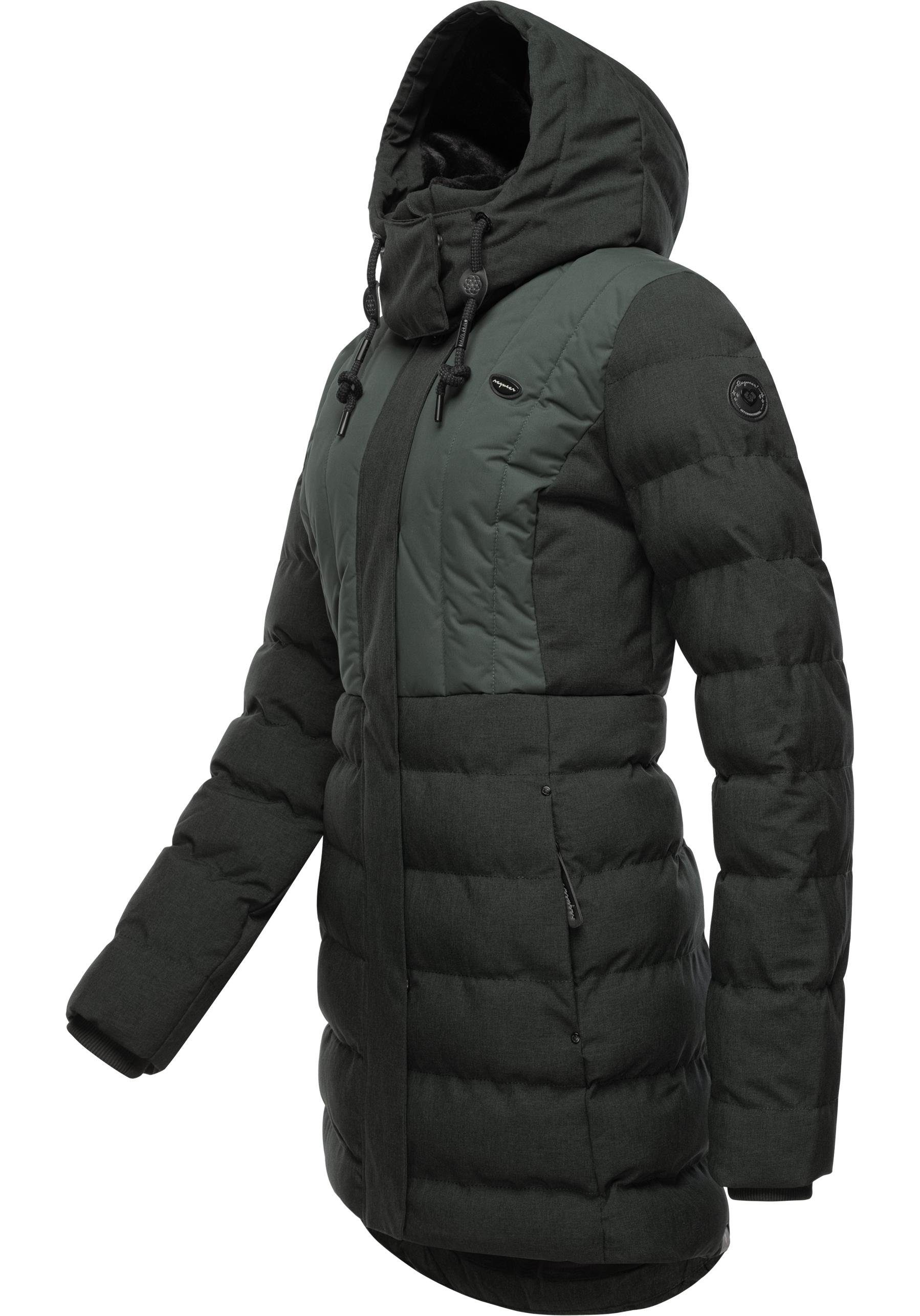 Ragwear Winterjacke gesteppter gefütterter Block mit Winterparka stylischer, Ashanta dunkelgrün Kapuze