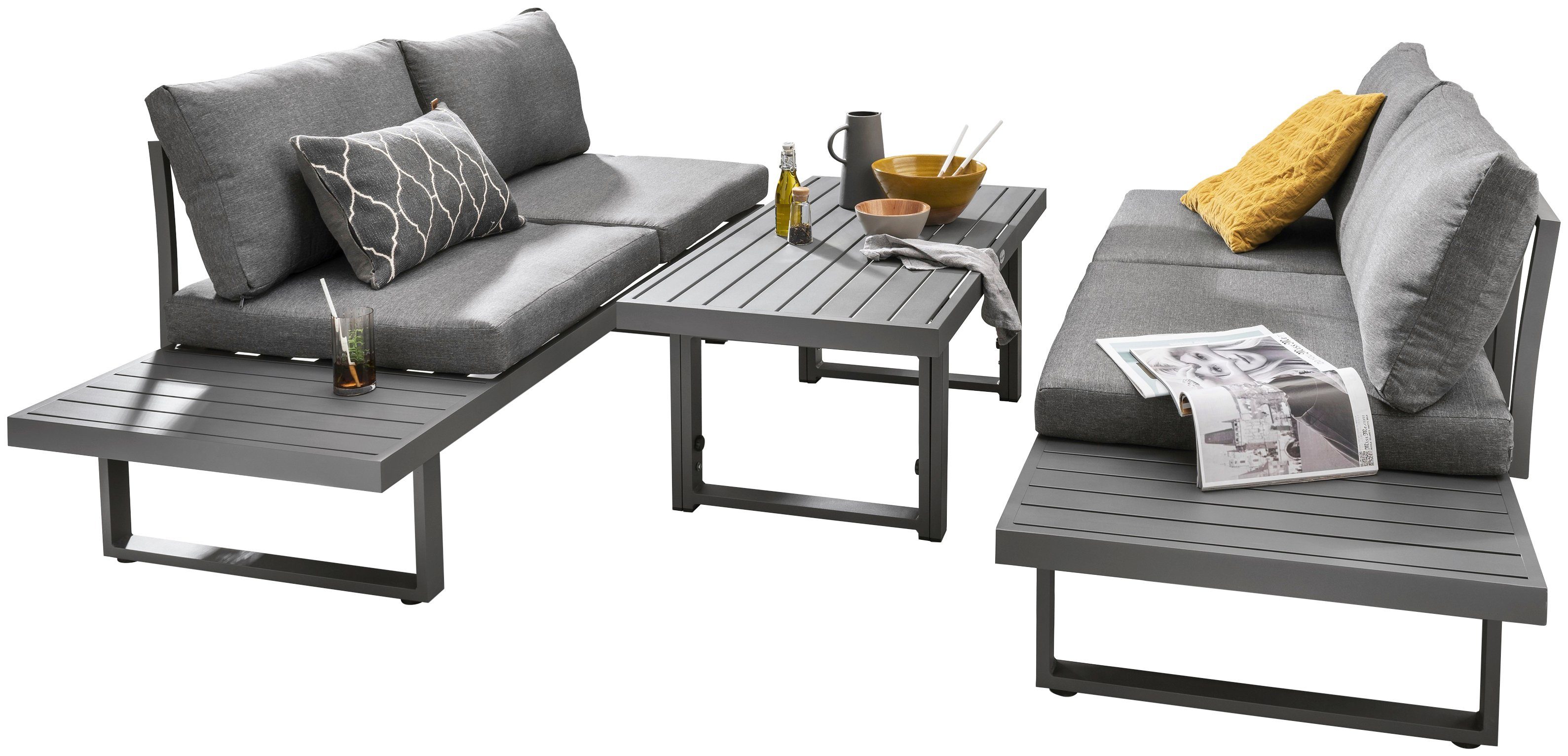 Destiny Gartenlounge-Set SEA POINT, (15-tlg., 2x Schenkel, 1x Tisch), Aluminium