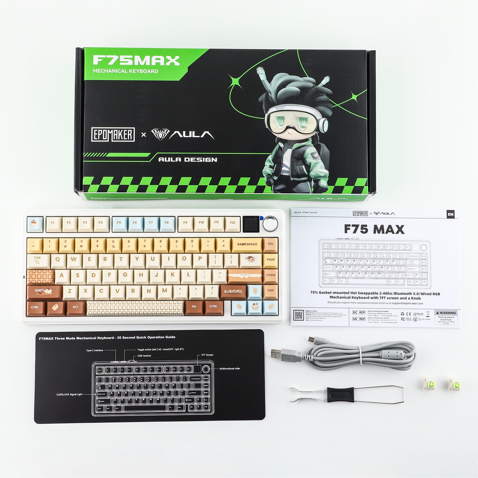 EPOMAKER Mechanische Tastatur (75% Layout) mit TFT-Display und Drehregler Gaming-Tastatur (Gasket Hot-Swap Kabellose Tastatur für PC/Mac/Linux, QWERTY US-Layout)