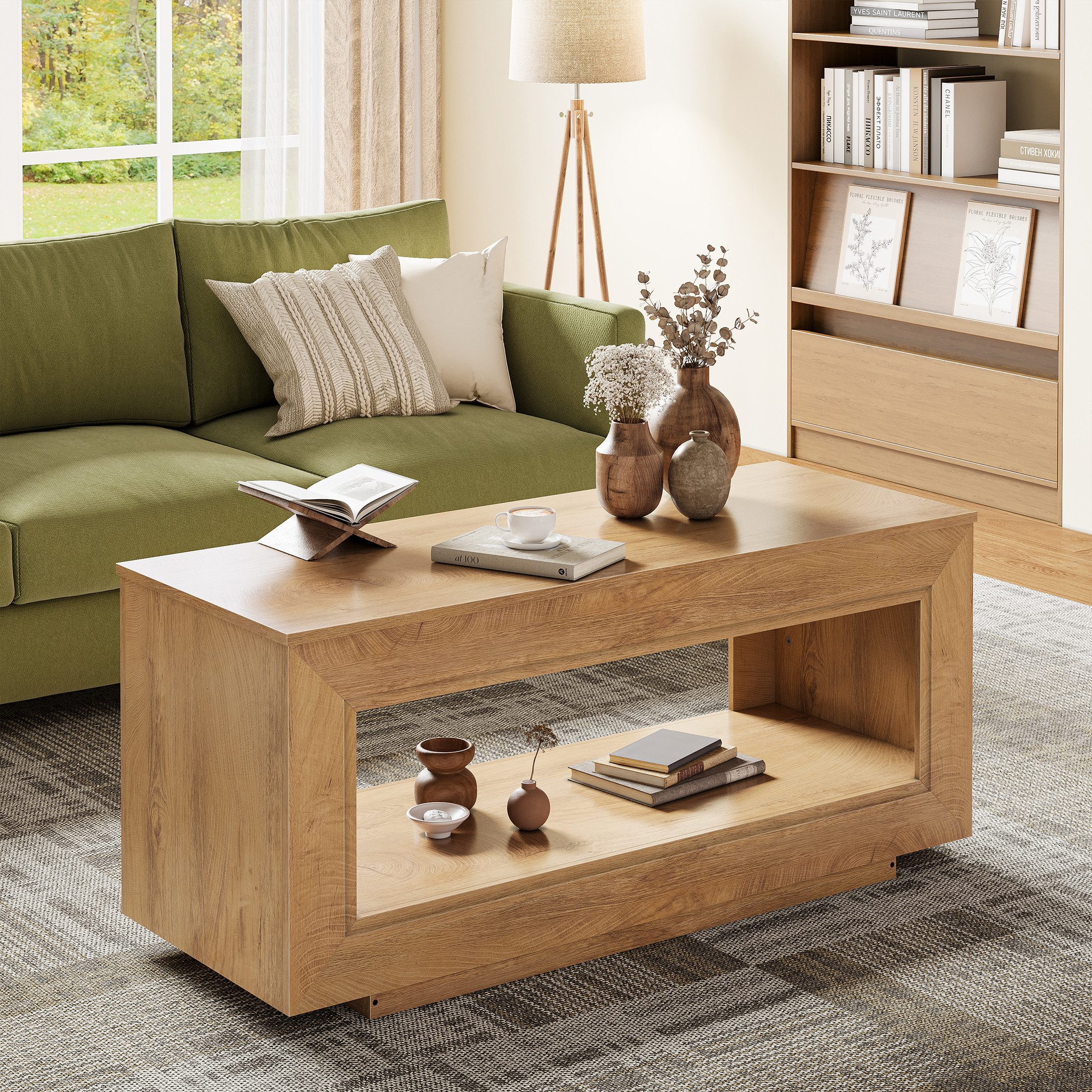 FABATO Couchtisch Multifunktionaler hebbarer Couchtisch mit Stauraum (1-St), aus Naturholz– ideal als Wohnzimmer-Mitteltisch