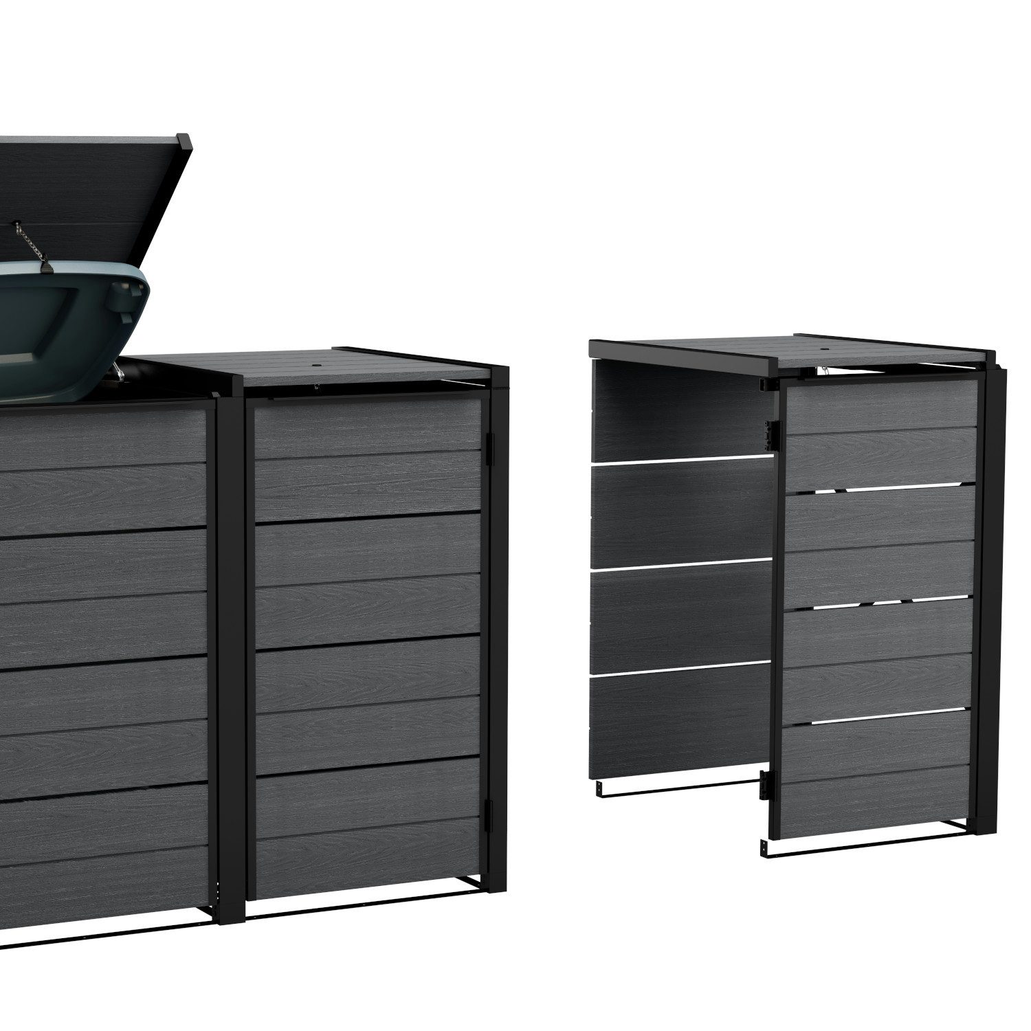 Keter Mülltonnenbox "Hide Away", 240L je Box, Anthrazit, Holzoptik, nahtlos erweiterbar