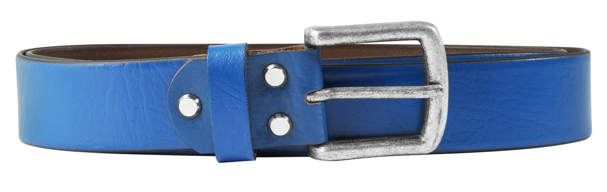 Leonardo Verrelli Ledergürtel hochweriges Echt Leder, blau, 90 cm - 130 cm (Bundweite) kürzbar