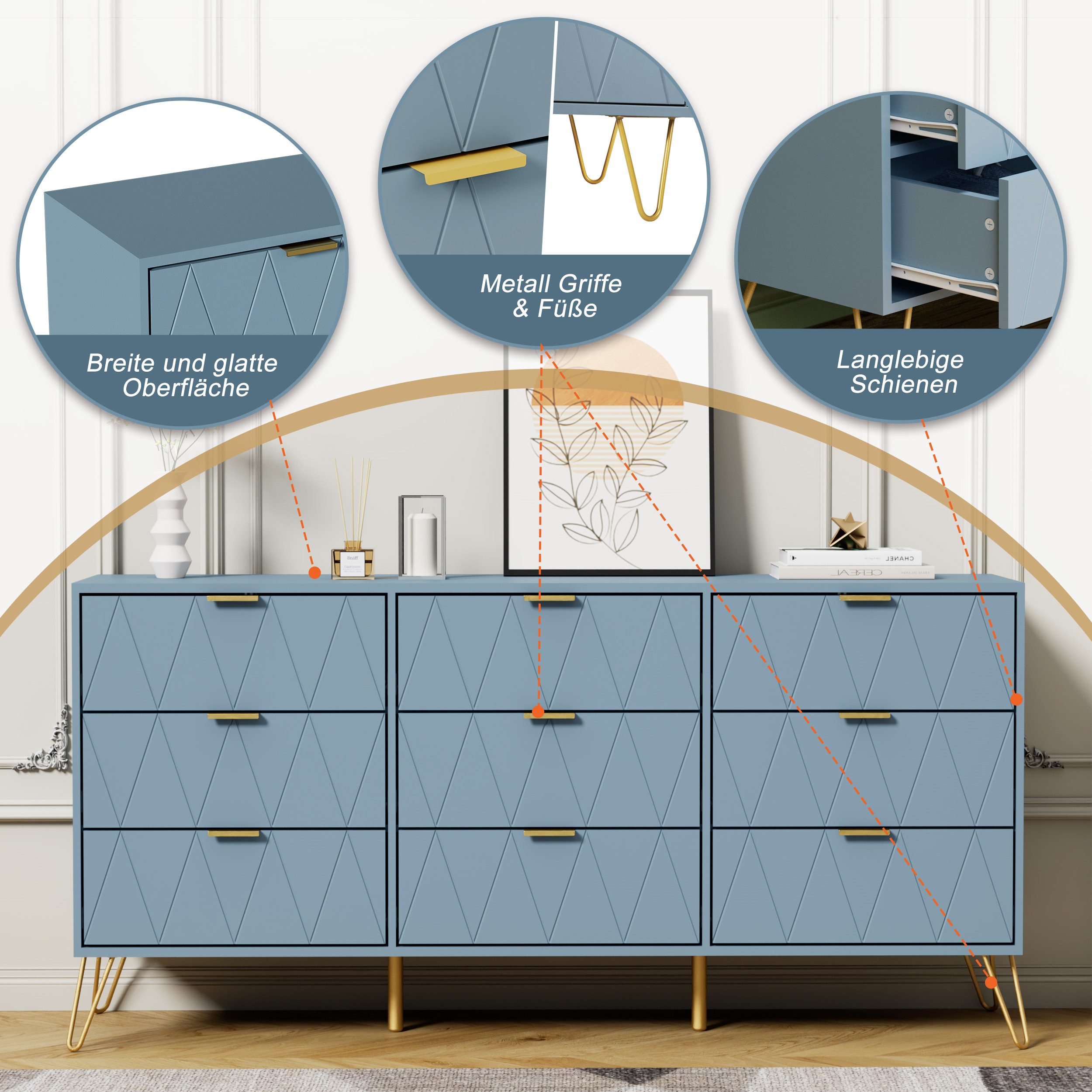 UEV Kommode modern Sideboard schmal Mehrzweckschrank für Kleidung Dokumente (Packung) – Bild 5 von 5