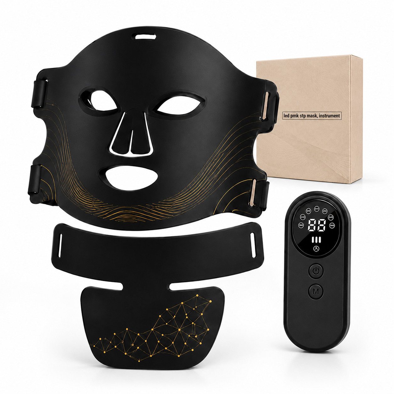 Toomoke LED-Gesichtsmaske LED Maske Gesicht mit Halsmaske Set, Lichtmaske Gesicht, 4 Lichtmodi, 60 LED Module, 180 LED Chips, wiederaufladbarer Controller, LED Gesichtspflege Gerät