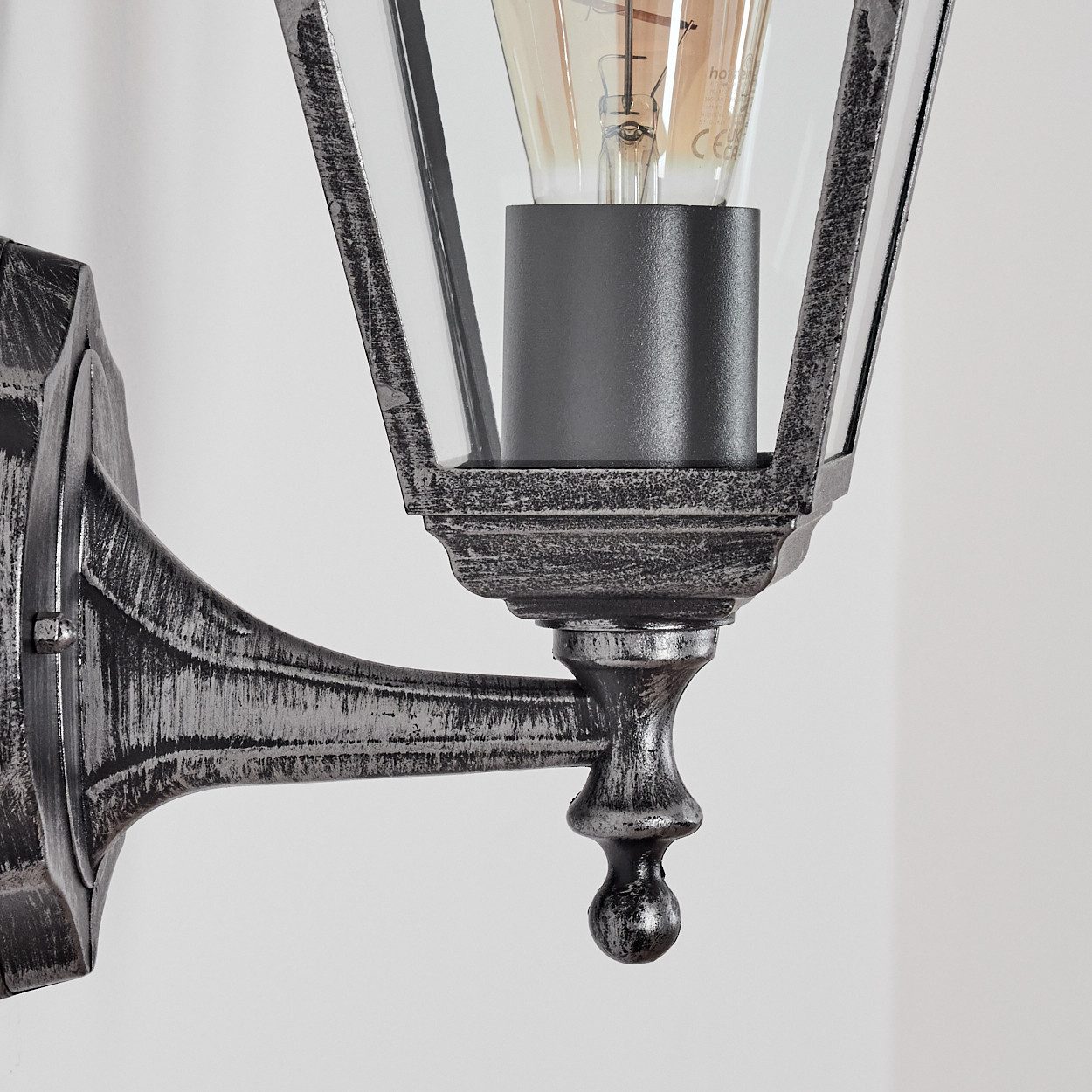 hofstein Außen-Wandleuchte Außenwandlampe aus Metall/Glas in Schwarz/Silberfarben/Klar, ohne Leuchtmittel, Wandleuchte im Vintage/Antik/Landhaus-Design, E27, IP44