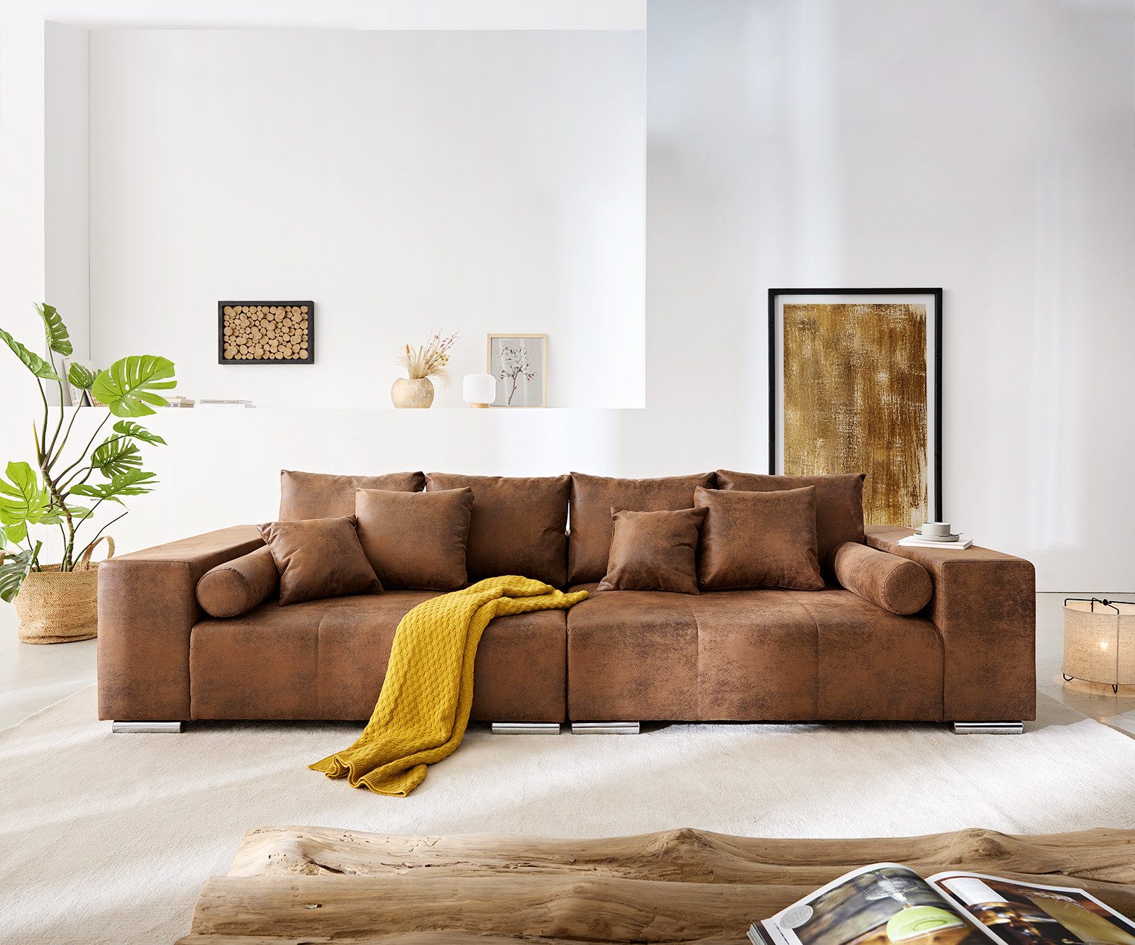 DELIFE Big-Sofa Marbeya, Braun 285x115 cm Antik Optik mit Kissen Big-Sofa günstig online kaufen