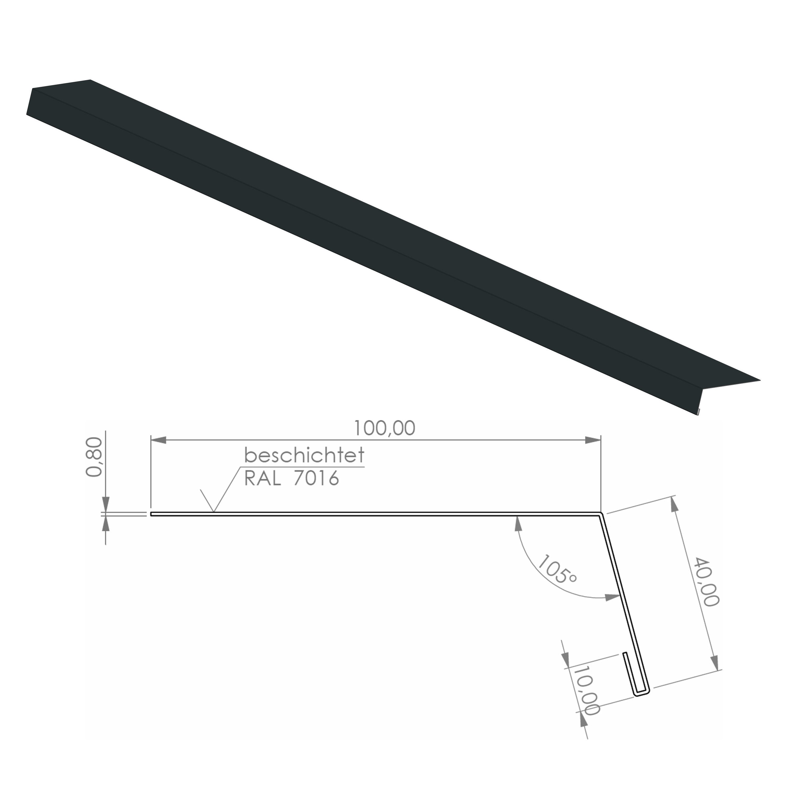 4 Home&Garden Glattblech Rinneneinhang Alu Anthrazit 200cm, Dachblech Tropfkante Winkelblech