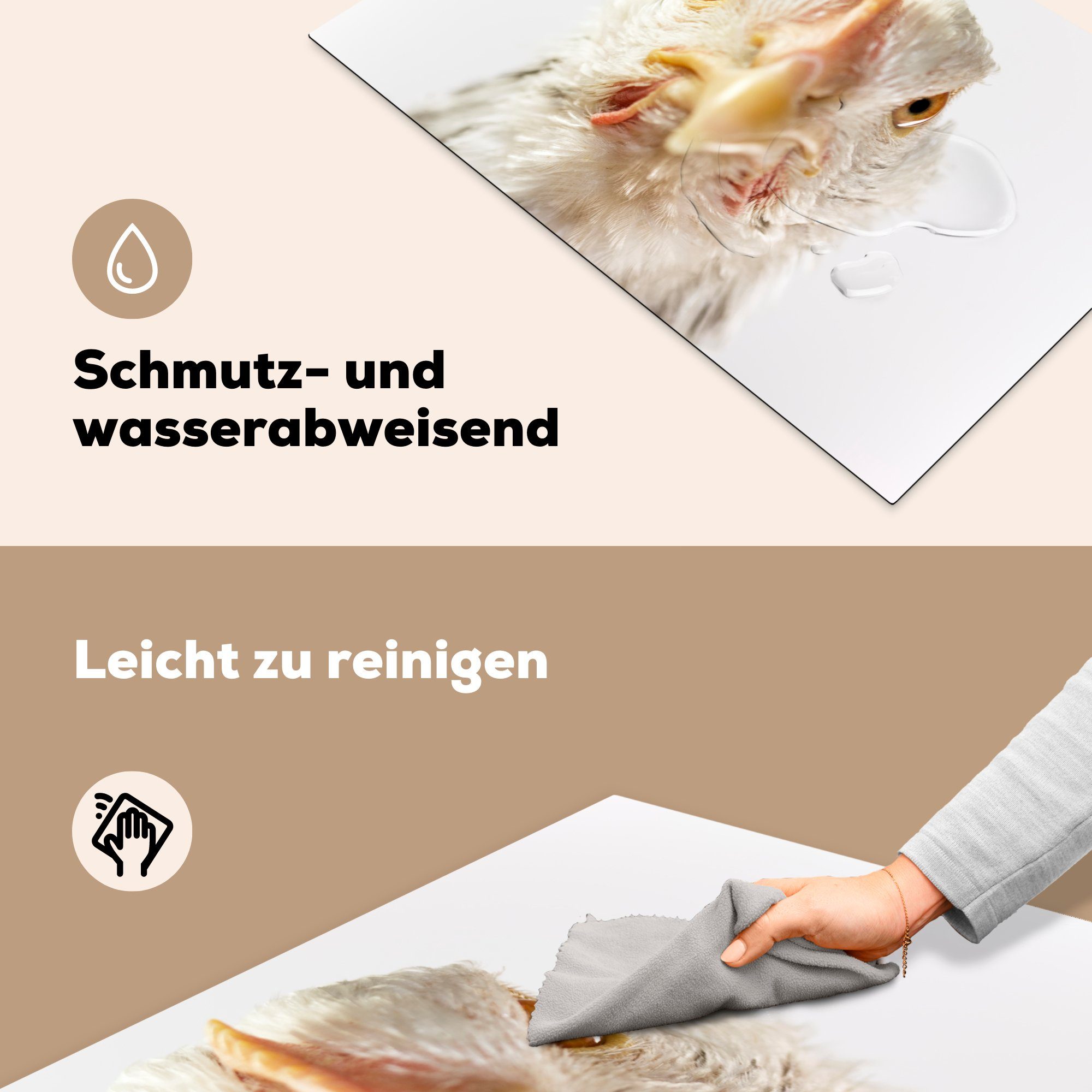 cm, Vinyl, Induktionskochfeld küche, die Huhn, tlg), Vogelkopf Herdblende-/Abdeckplatte vom (1 MuchoWow Schutz 81x52 für Ceranfeldabdeckung