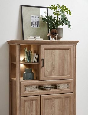 Innostyle Highboard Highboard Stauraumelement VIENNA - Eiche und Wiener Geflecht