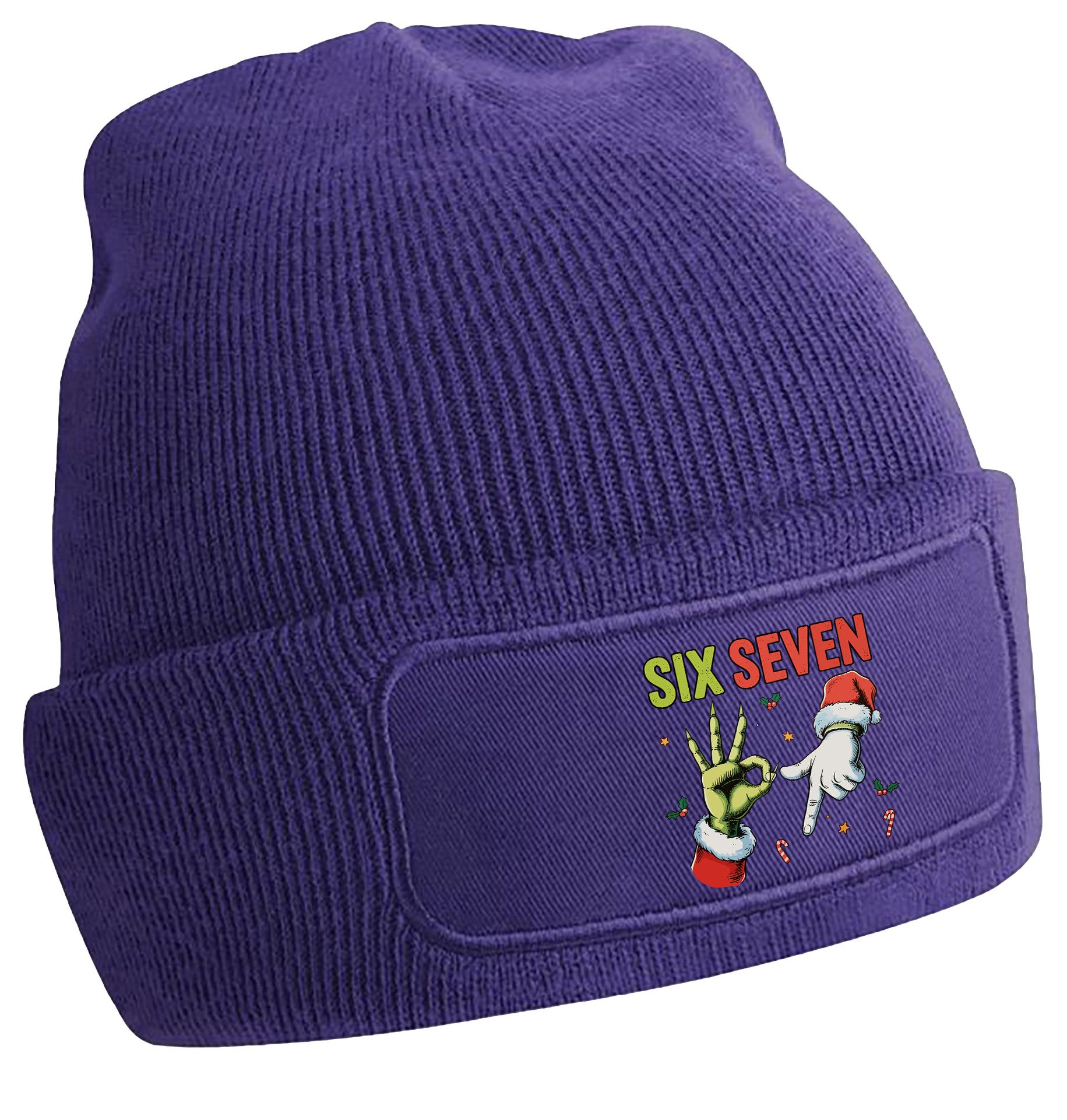 MyDesign24 Strickmütze mit 67 Weihnachtsprint Six seven Mütze Wintermütze i777