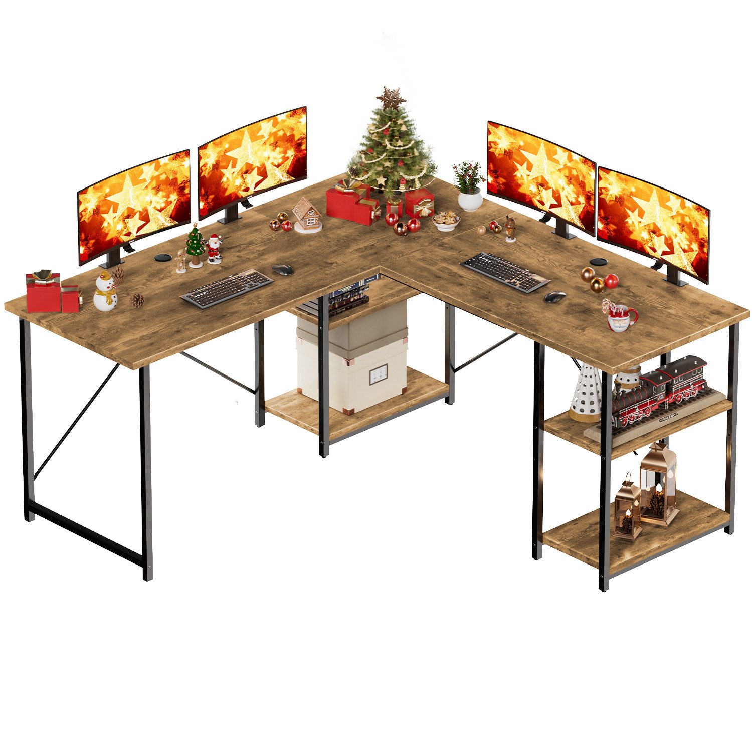 Eckschreibtisch 140cm L-förmiger Computertisch Reversibel,4 Ablagefächern Schreibtisch