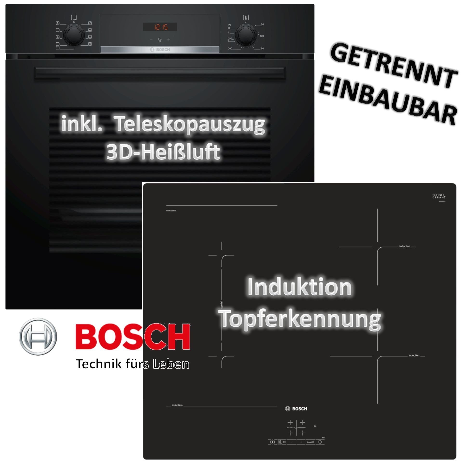 Induktionskochfeld autark Backofen cm Flex-Induktions-Herd-Set Teleskopauszug BOSCH mit 60