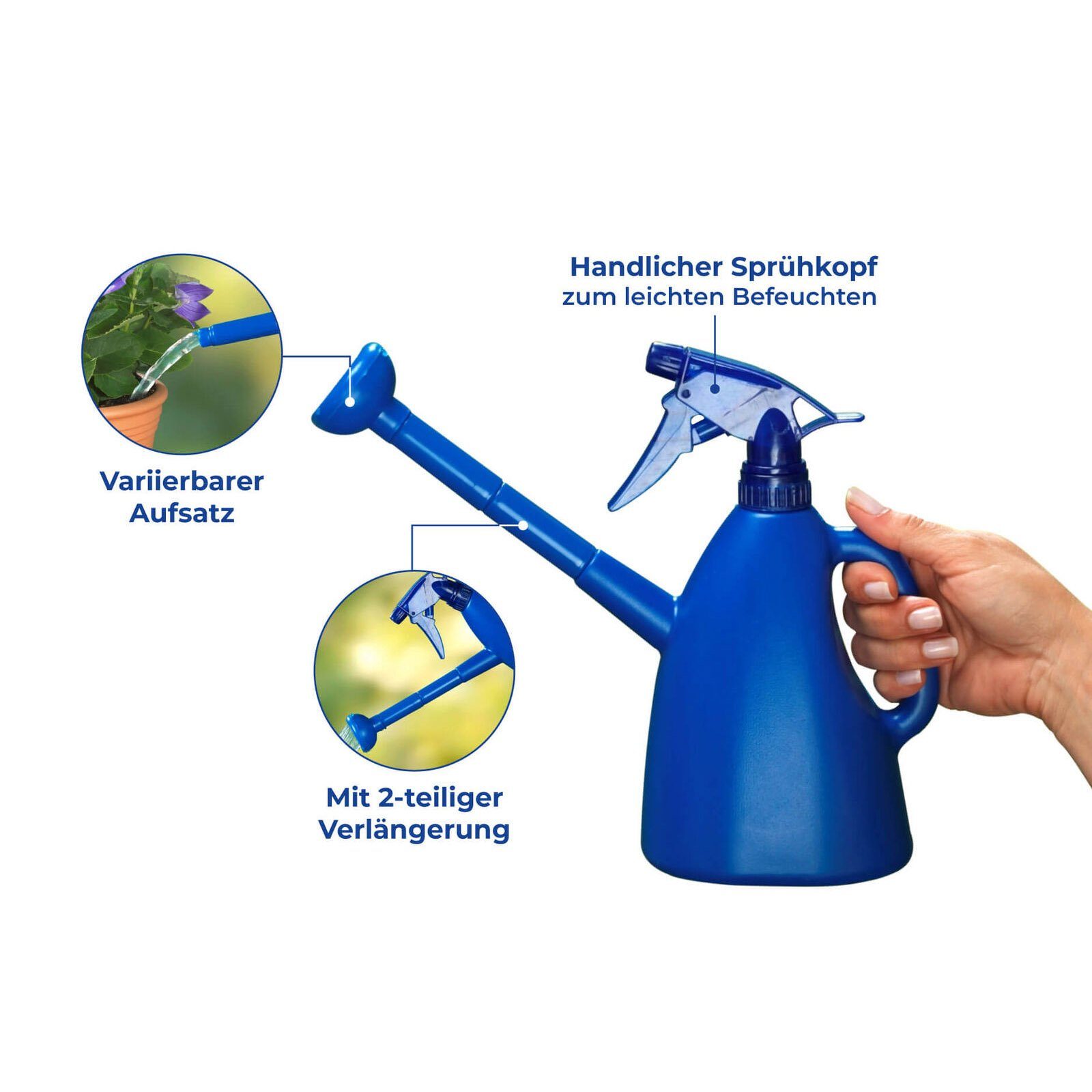 WENKO Gießkanne 2in1 Giesskanne und Pflanzensprüher Blumengießkanne Sprühflasche (1-tlg), 800ml Inkl. Brausekopf und 2 Sprühkopf-Verlängerungen