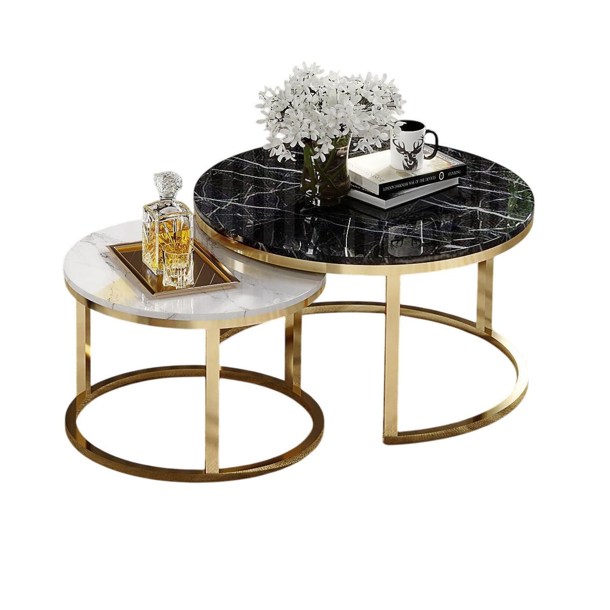 Couchtisch Marmor Couchtisch-Set mit runden Tischen und Edelstahl