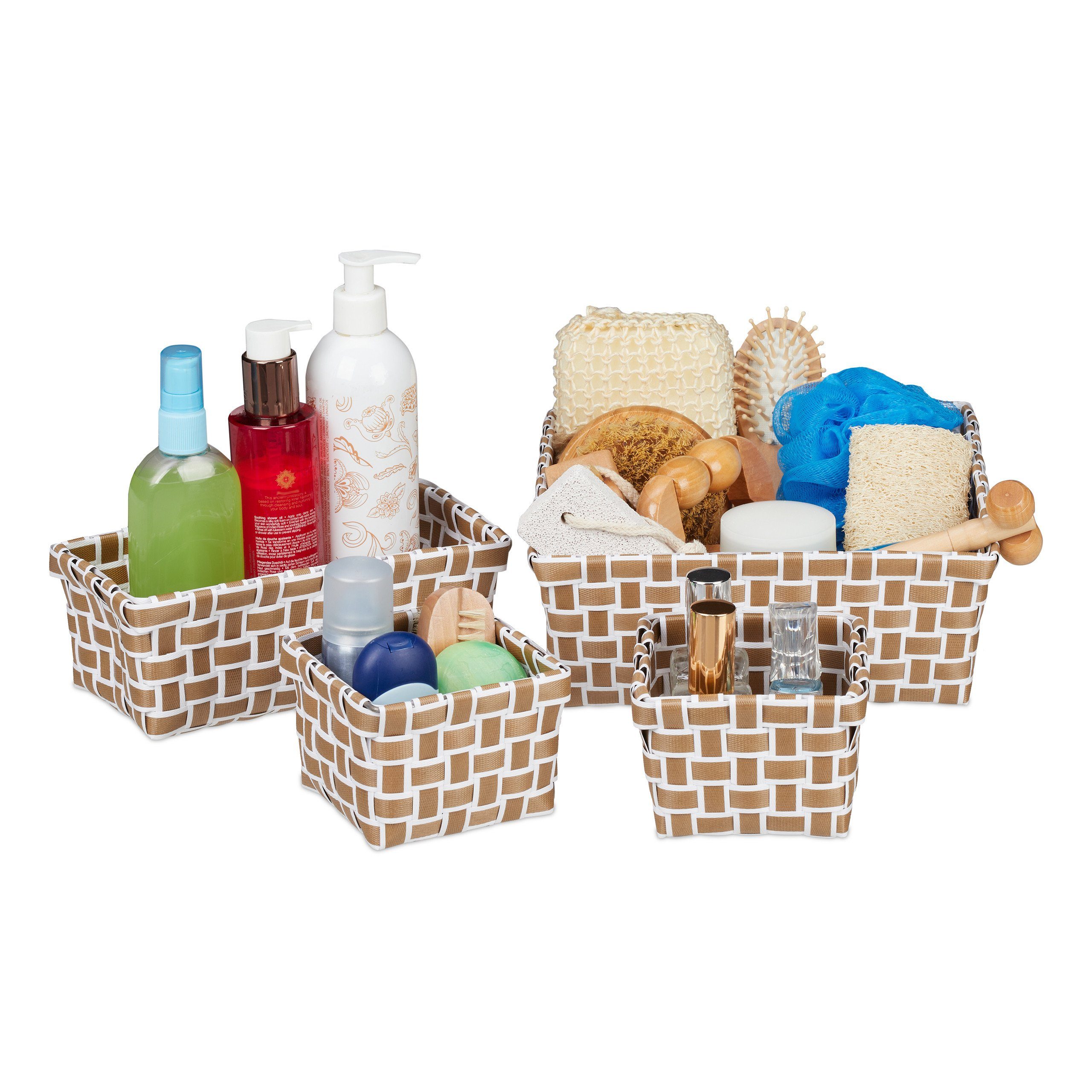 relaxdays Aufbewahrungskorb 4er Set geflochte, Weiss-braun günstig online kaufen