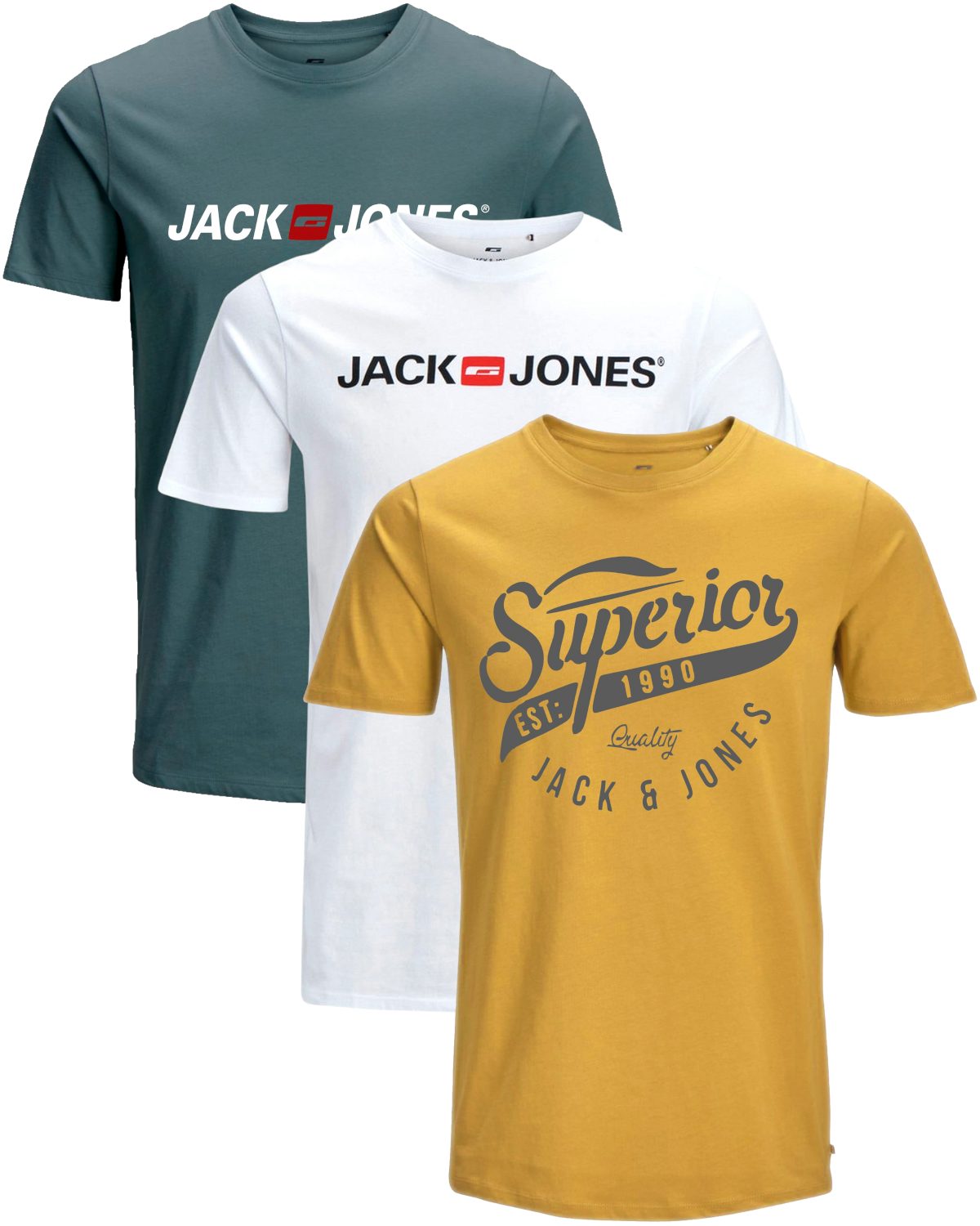 Jack & Jones Print-Shirt Bequemes Slimfit Shirt (Spar-Set, 3er-Pack) in Unifarbe mit Print