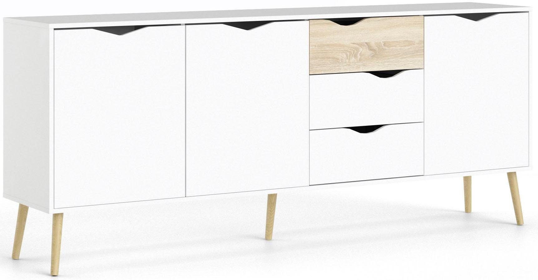 andas Kommode Oslo, Sideboard, Aufbewahrung, Schubladenschrank, Stauraum, Breite 196 cm, Höhe 82 cm, 3 Türen und 3 Schubladen