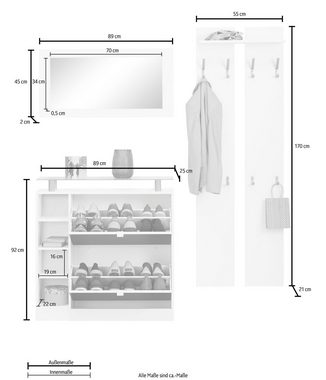 borchardt Möbel Garderoben-Set Dolly, (Set, 3-St), mit Glasablage