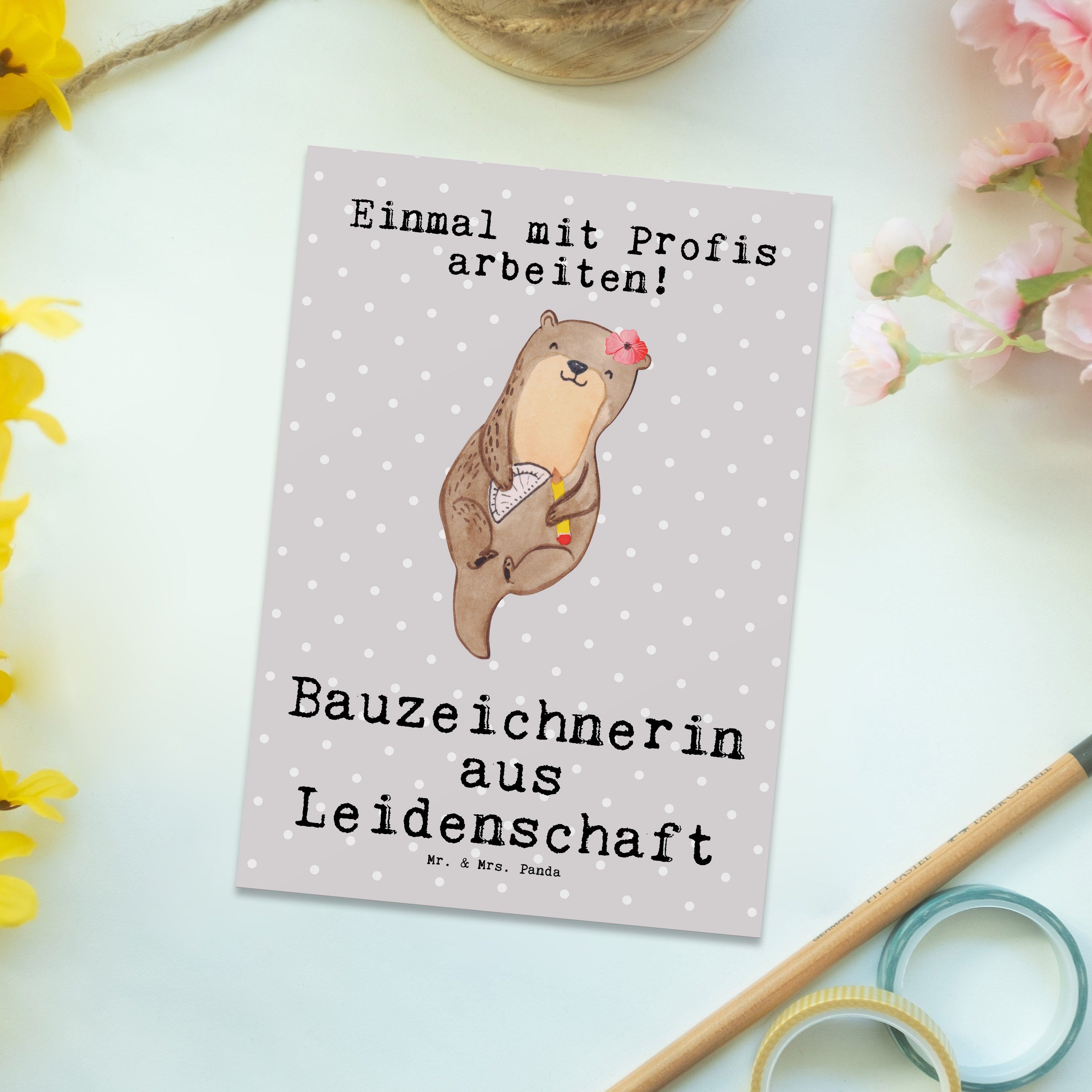 Mrs. Einladungsk Mr. aus Bauzeichnerin - Grau Panda Pastell - & Postkarte Geschenk, Leidenschaft