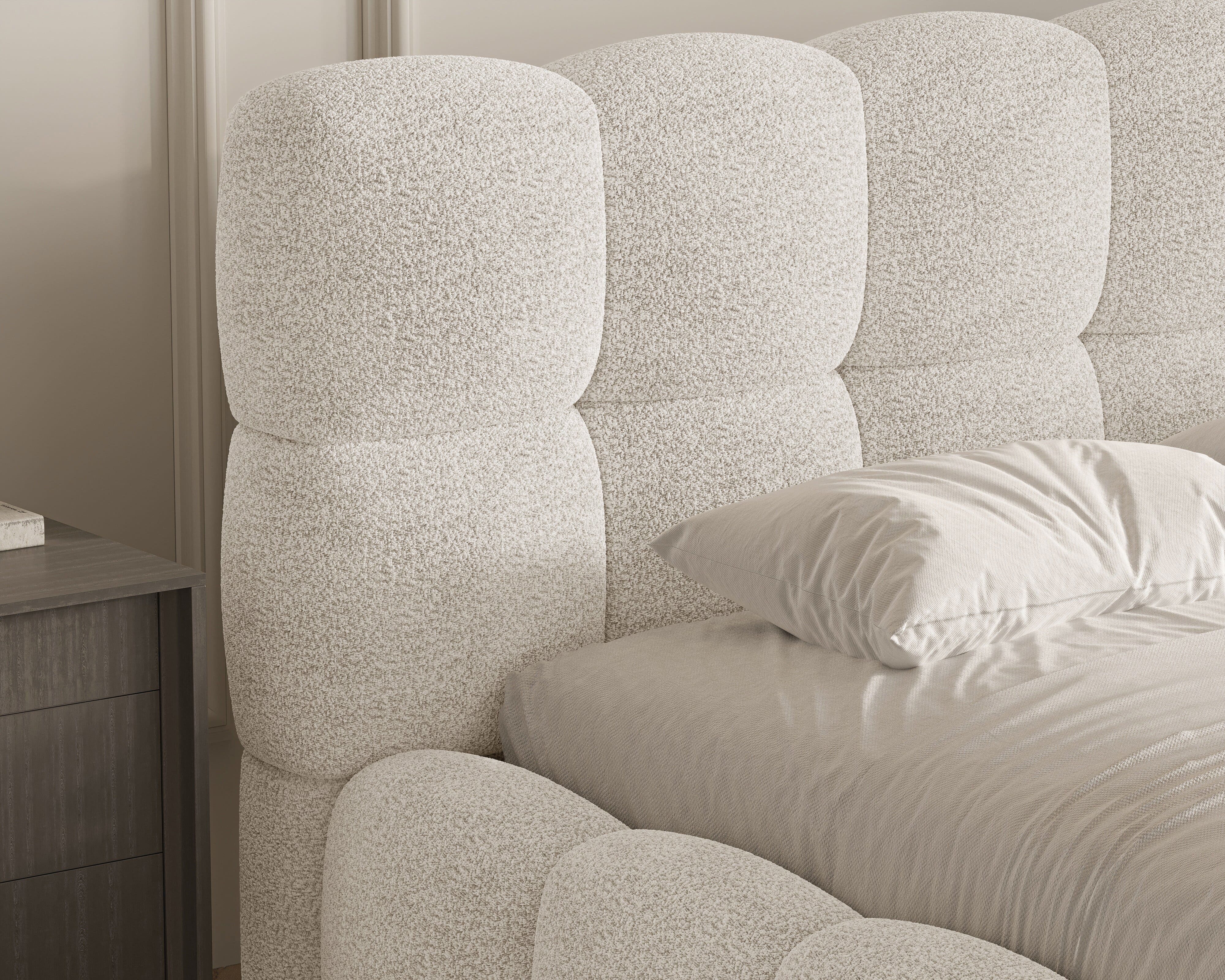 MOEBLO Polsterbett Bubble aus Bouclé 19 (Polsterbett Bubble boucle mit Bettkasten und Lattenrost Wolkenbett Cloud - Polsterbett 160), Maße (BxHxT): 163/183/203 x 100 x 220 cm