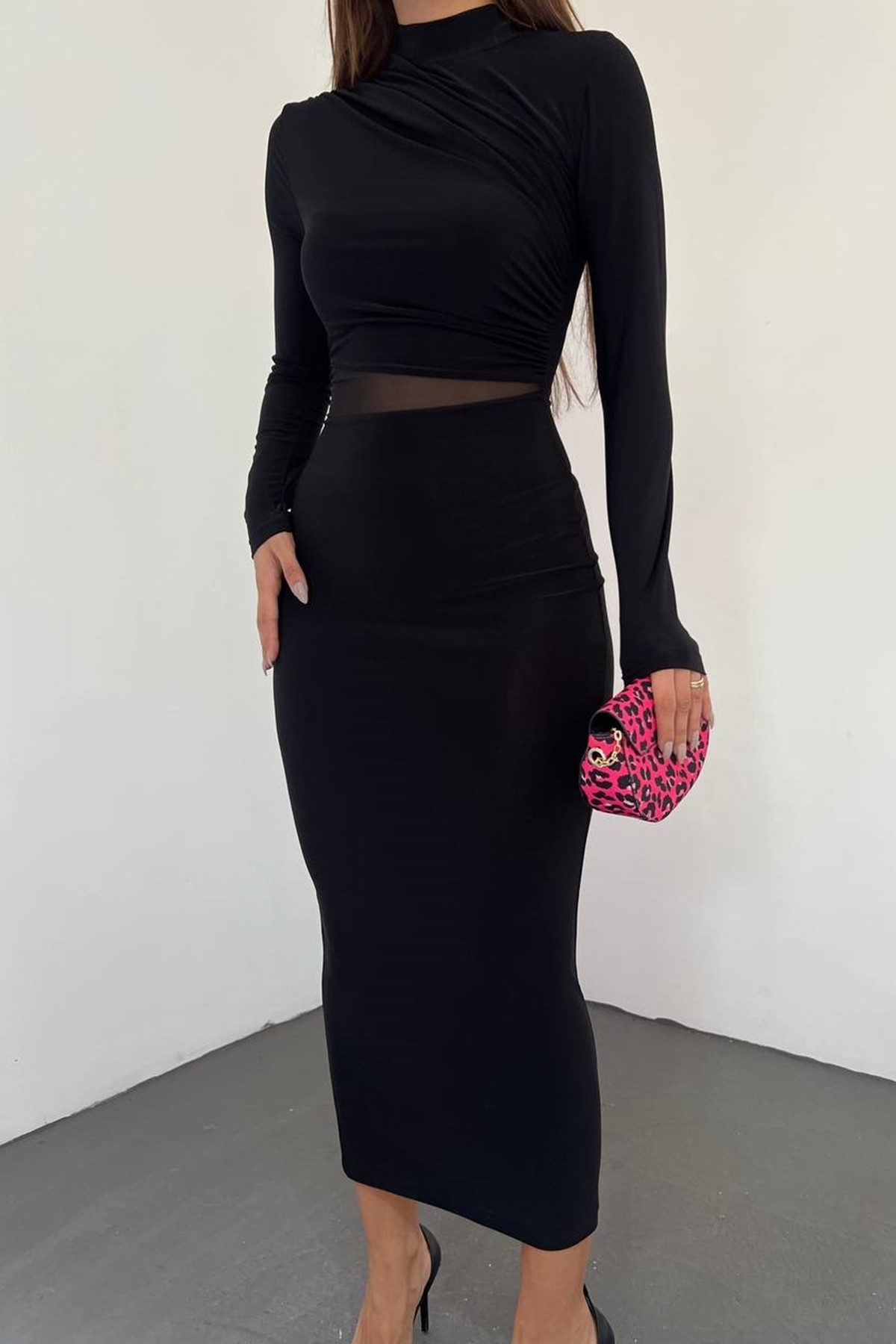 WOMAN VISION Midikleid Kleid in Midi-Länge mit hohem Kragen und langen Ärmeln – Bild 4 von 5