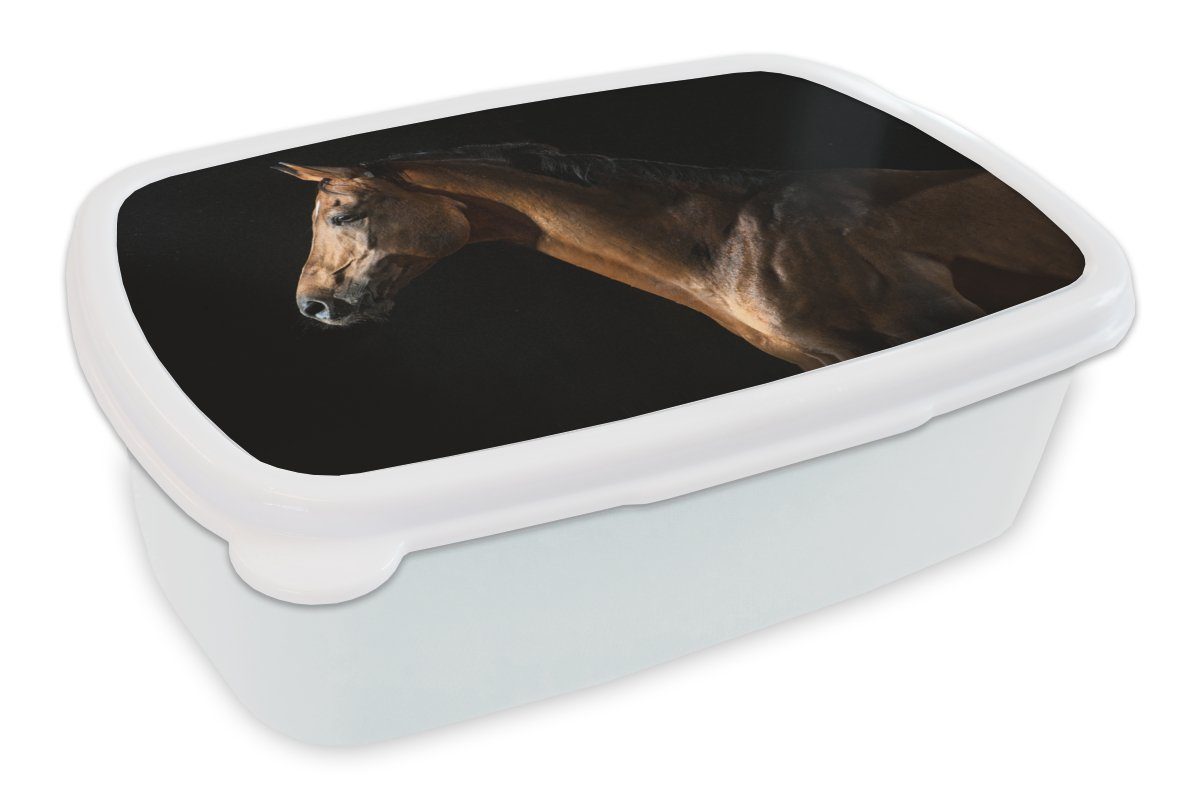 MuchoWow Lunchbox Pferd - Tiere - Nacht - Schwarz, Kunststoff, (2-tlg), Brotbox für Kinder und Erwachsene, Brotdose, für Jungs und Mädchen weiß