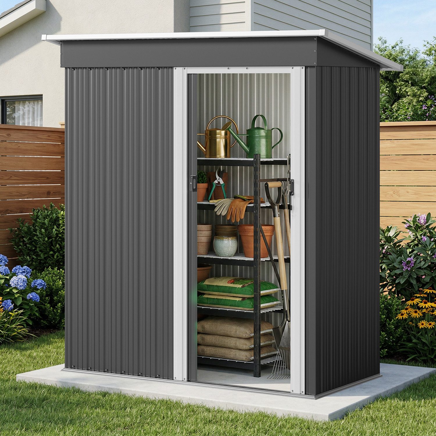 Bealife Gartenhaus Robuster Metall-Gartengeräteschuppen 163 x 77 x 170 cm