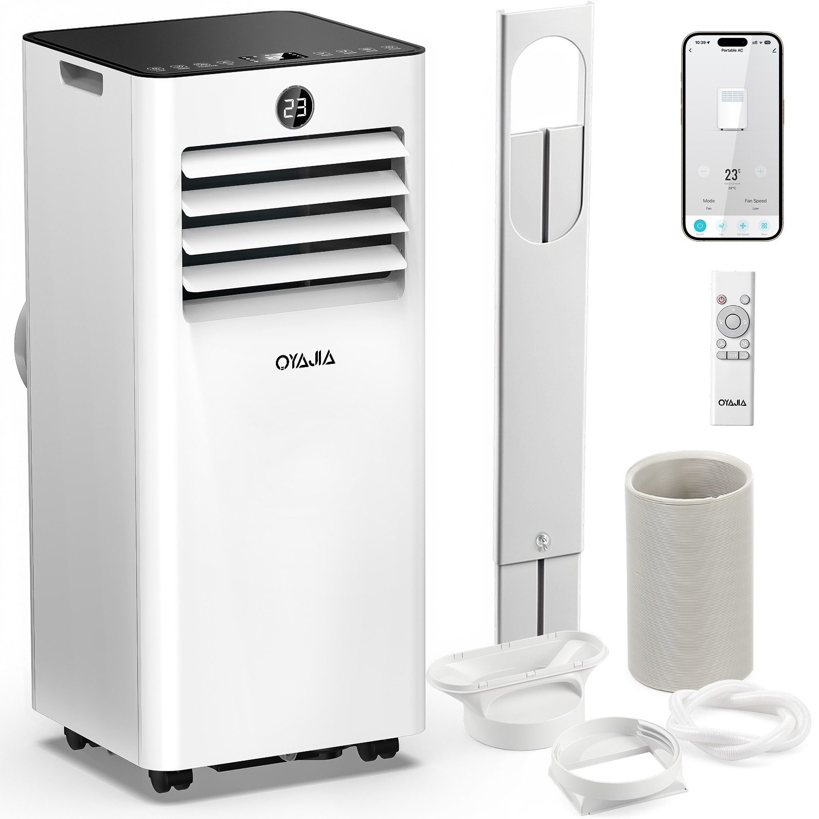 oyajia Klimagerät 6-in-1 7000/9000 BTU Mobile Klimaanlage mit Luftentfeuchter Ventilator, WiFi App, Fernbedienung, Timer, Abluftschlauch, Energieeinsparung