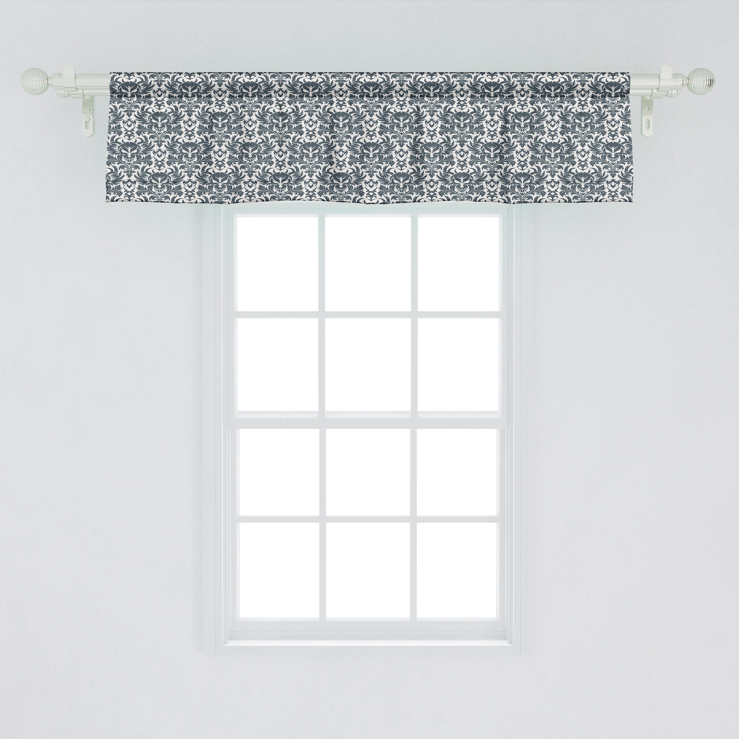 Scheibengardine Vorhang Volant für Küche und Flora Schlafzimmer Abakuhaus, Schädel mit weiß Stangentasche, Dekor Microfaser, Schwarz in