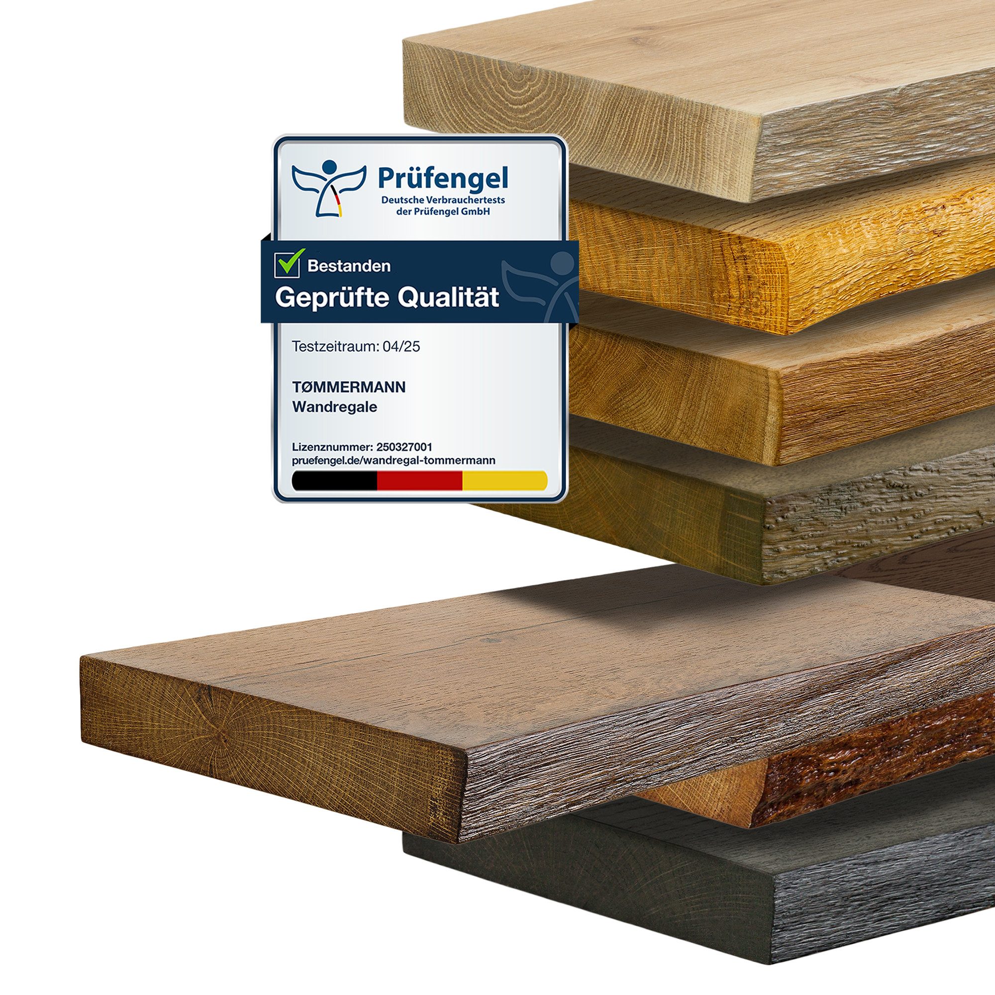tømmermann Wandregal Schweberegal Holzregal mit Baumkante - Hängeregal aus Massivholz Eiche, Komplett-Set