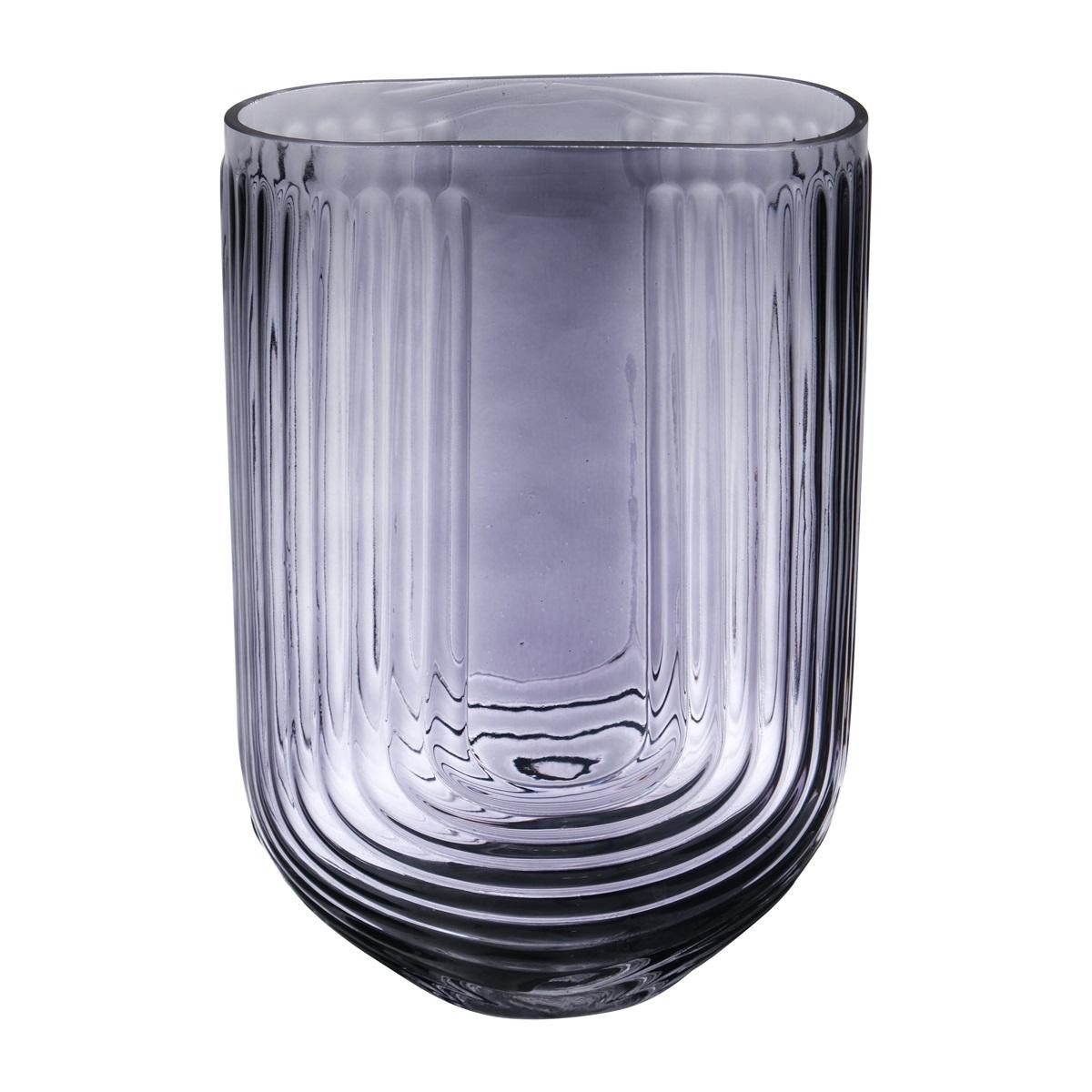 INNA-Glas Tischvase Ovale Glas Tischvase NICODEMO mit Rillen, grau-klar, 16x8x24 cm