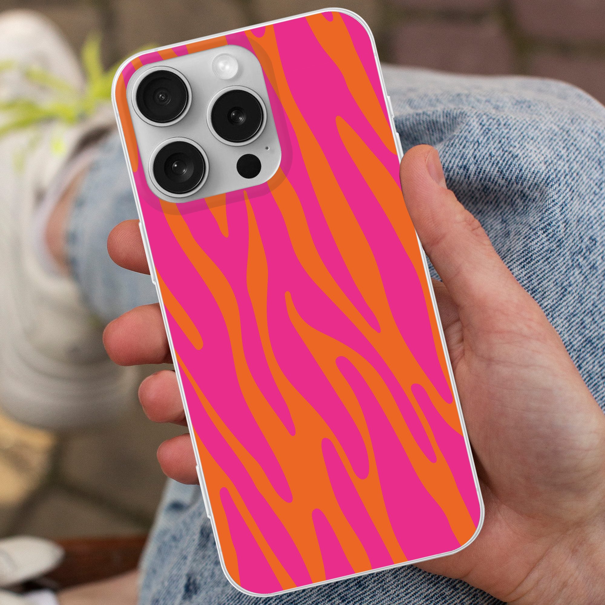 MuchoWow Handyhülle für Apple iPhone 16 Pro Zebramuster - Rosa - Orange - Tiermuster, Smartphone-Bumper, Print, Handy Schutzhülle Dünn