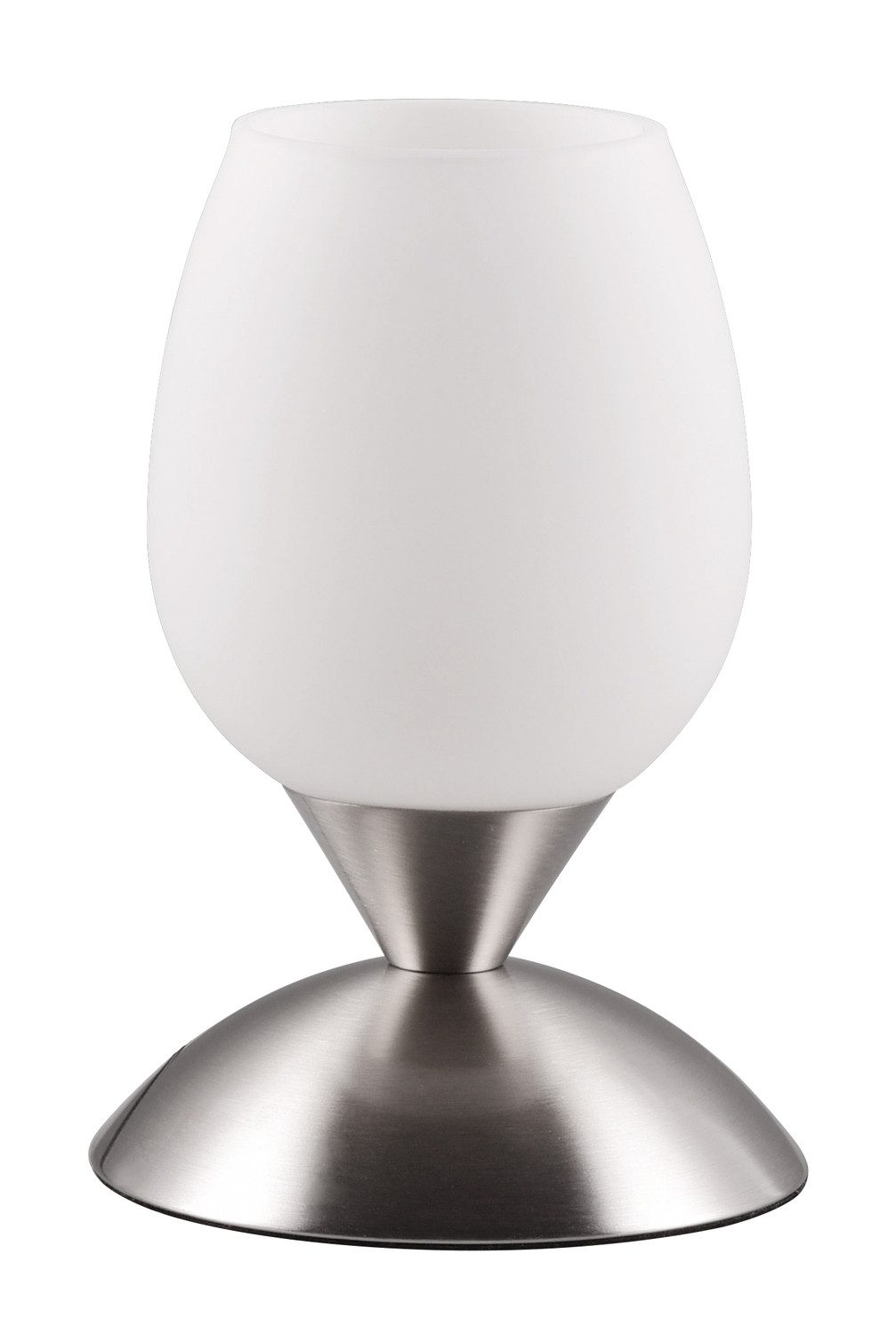 Reality Leuchten Tischleuchte Tischlampe CUP, H 18 cm, Nickelfarben, Weiß, Touchsensor, ohne Leuchtmittel, Metall, Lampenschirm aus Glas
