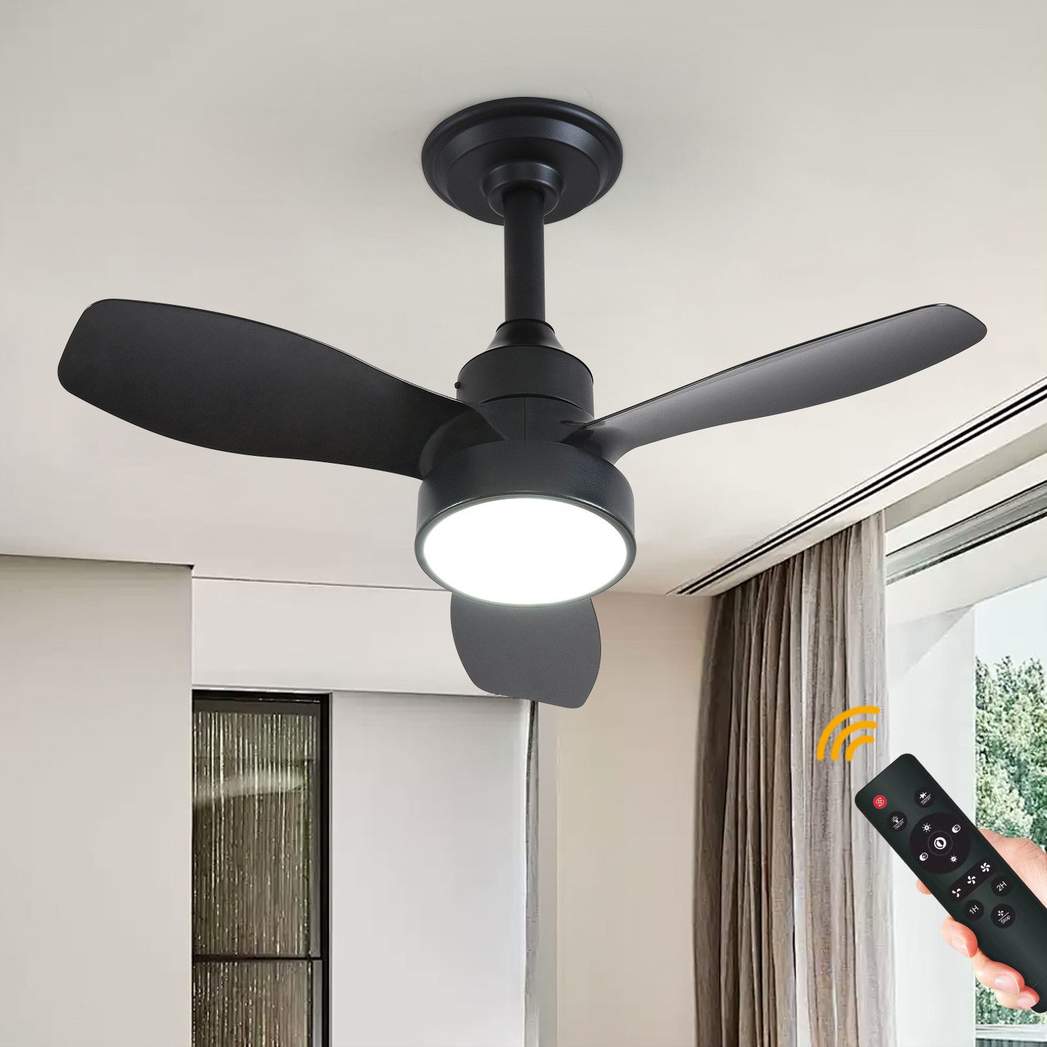 JDONG Deckenventilator mit Beleuchtung Ø 62CM Leise Deckenventilator mit Fernbedienung 3, Farbtemperatur und 3Geschwindigkeiten Deckenlampe mit Ventilator Timer
