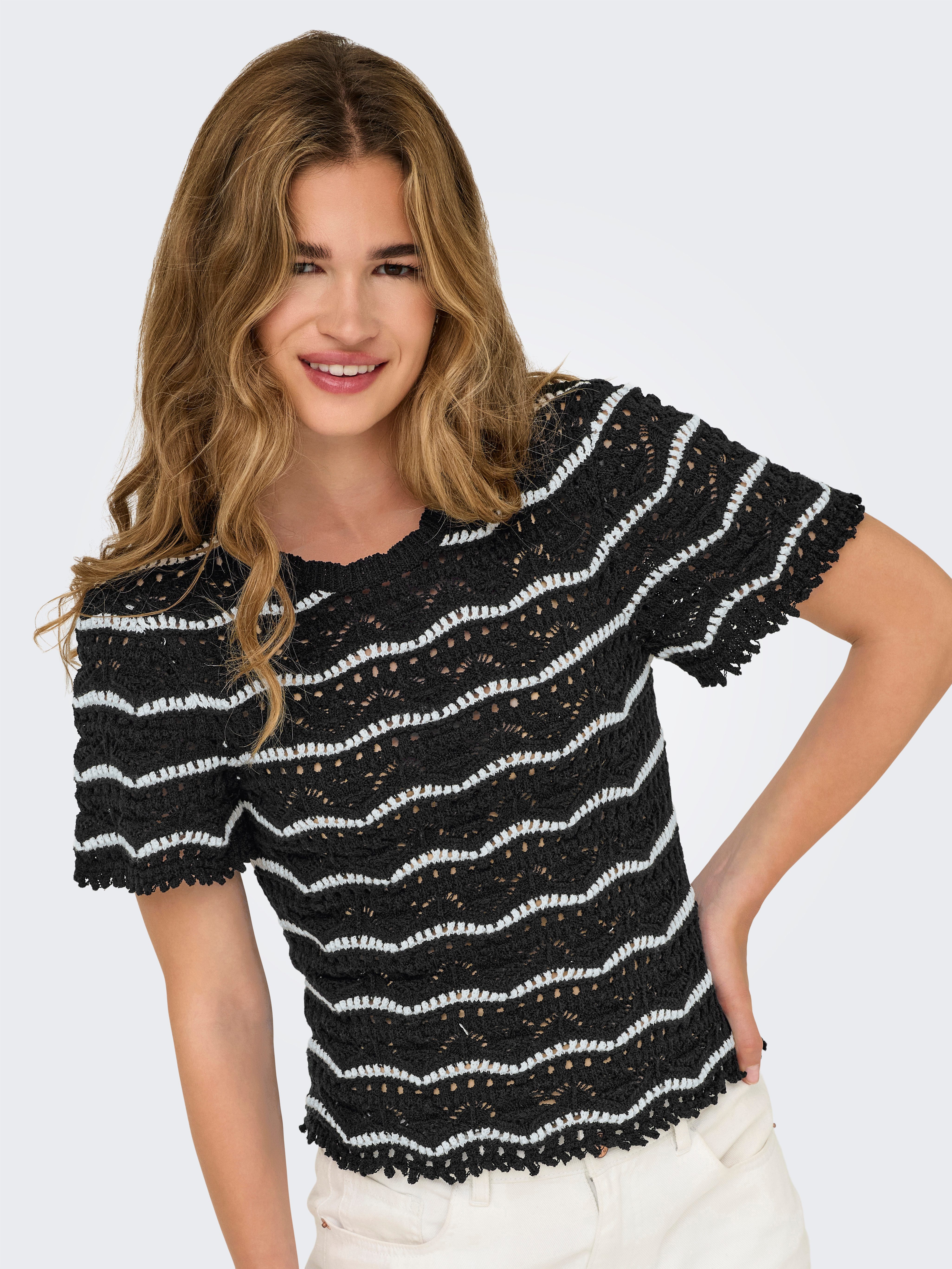 ONLY Kurzarmpullover ONLANNASOFIA LIFE SS STRIPE O-NECK KNT günstig online kaufen