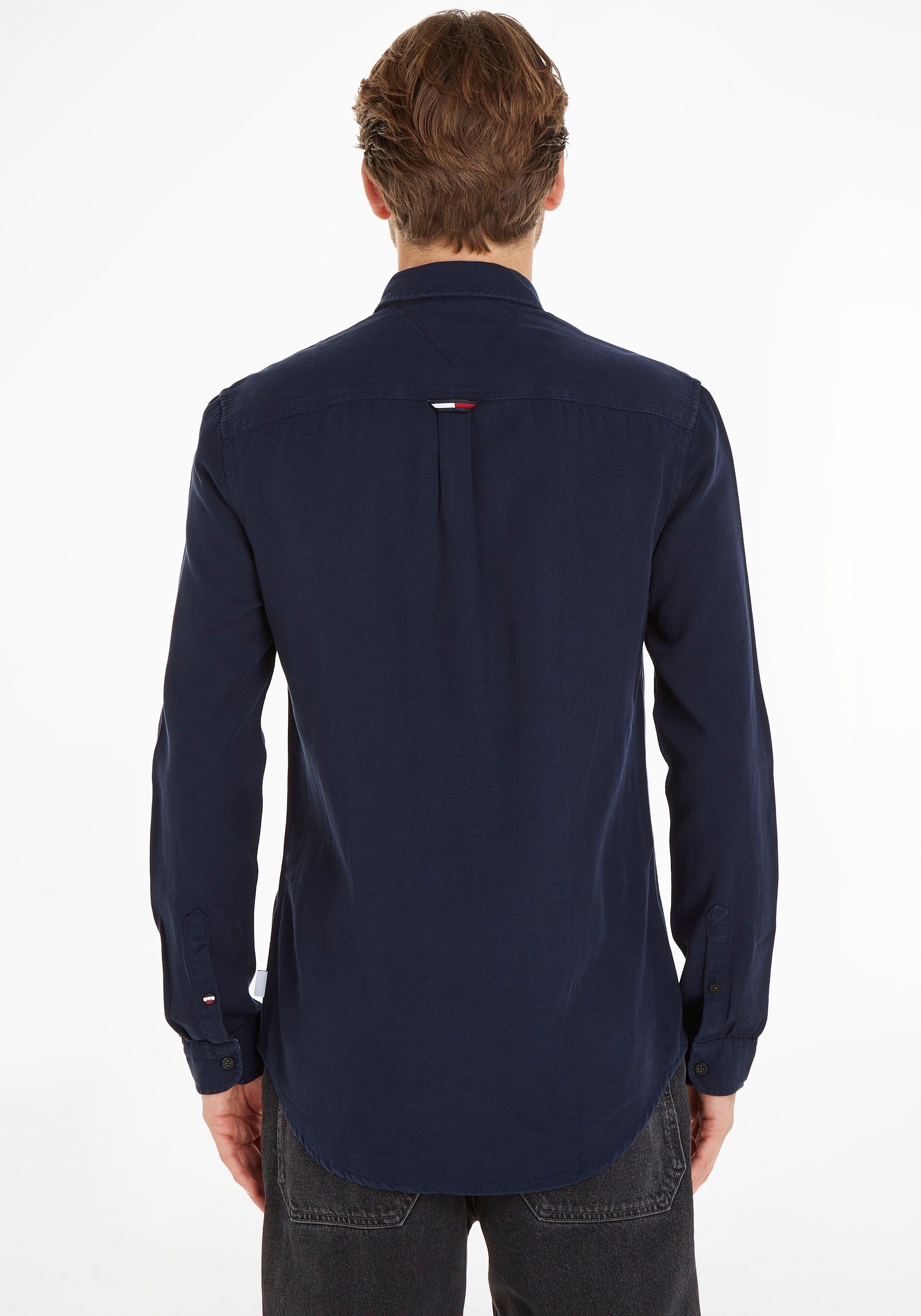 TJM SHIRT Tommy Jeans Knopfleiste REG blue mit durchgehender Langarmhemd ESSENTIAL