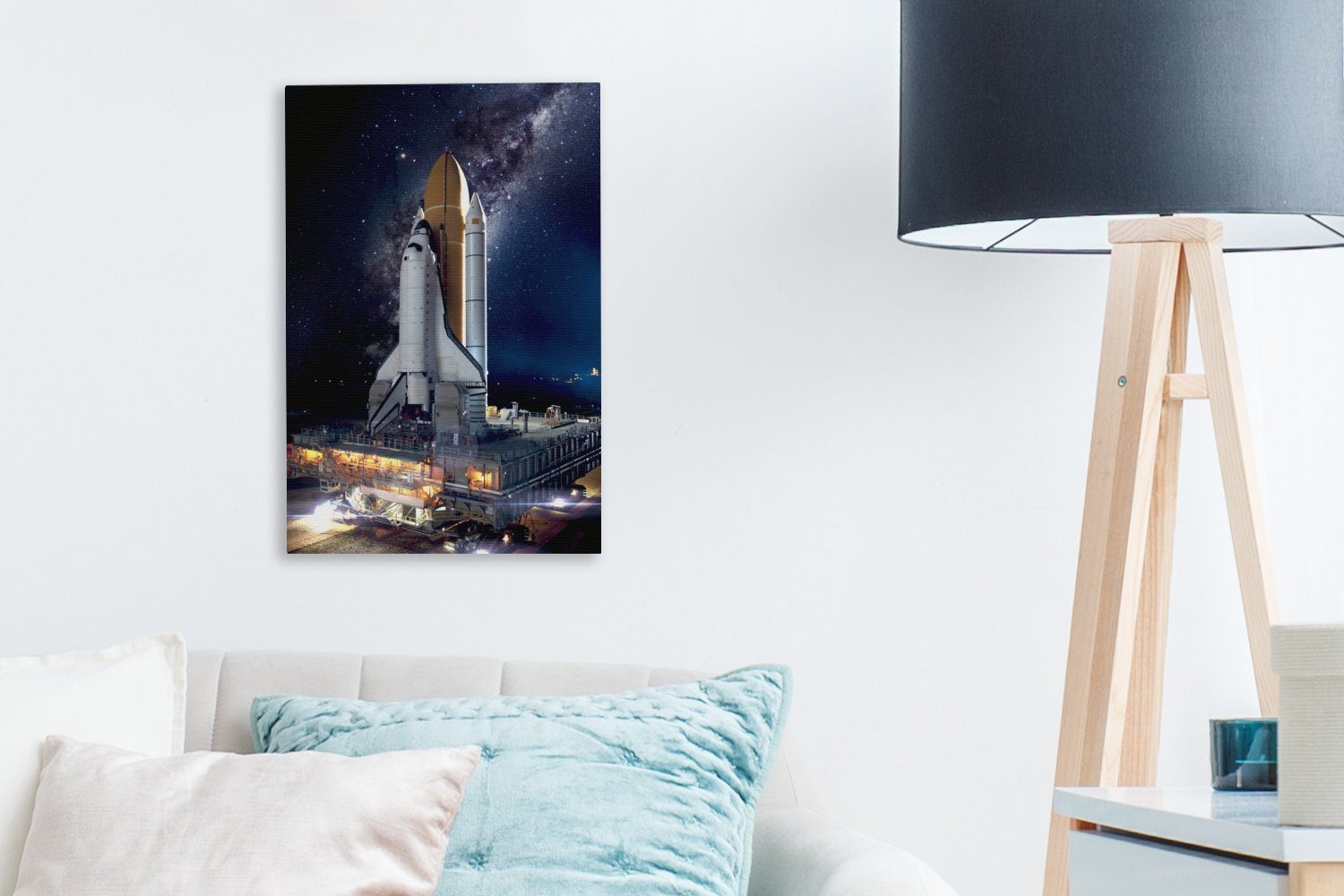 Zackenaufhänger, Weltraum bespannt cm inkl. (1 Sterne, - Leinwandbild St), Gemälde, Rakete Leinwandbild fertig OneMillionCanvasses® 20x30 -