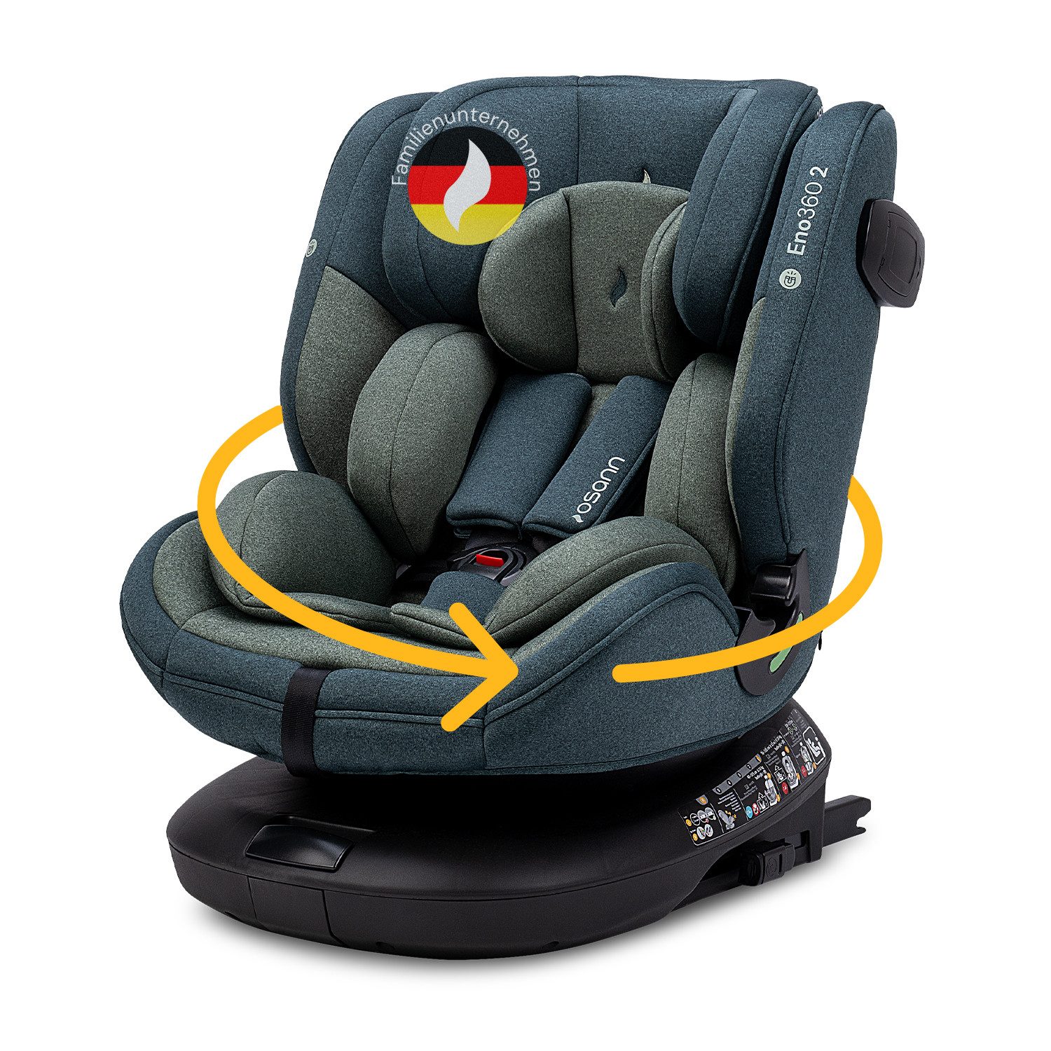 Osann Autokindersitz Eno360 2, Reboarder 360 Grad drehbar, Kindersitz ab 1 Jahr mit Isofix, ab: Geburt, bis: 12 Jahre, ab: 40 cm, bis: 150 cm, erleichtertes Anschnallen mit Magneten, extra Seitenaufprallschutz