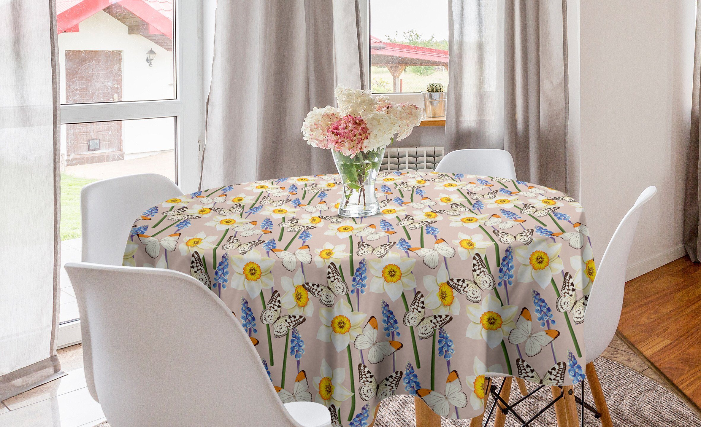 Abakuhaus Tischdecke Kreis Tischdecke Abdeckung für Esszimmer Küche Dekoration, Blumen Jolly Natur Schmetterlinge
