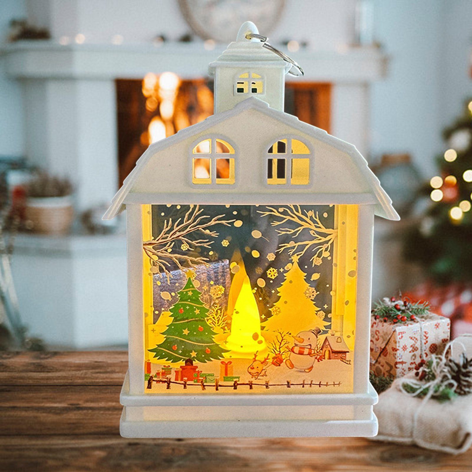 Rutaqian Nachtlicht Retro tragbares Nachtlicht LED Ornament Fenster kreative Requisiten, Weihnachtsbaum, Weihnachtslaternen Schneemann Weihnachtsmann Elch Muster Schmücken weiß