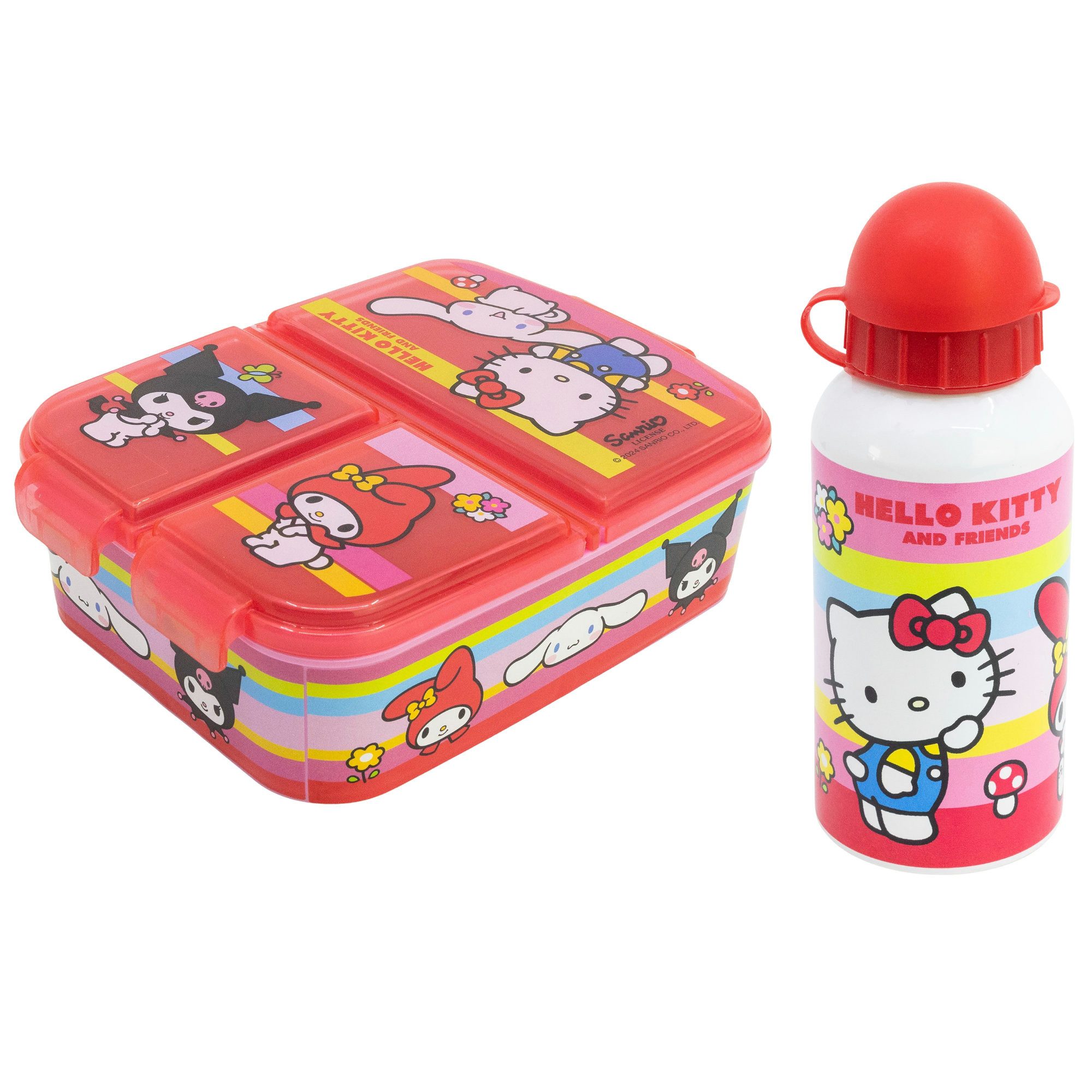 Hello Kitty Lunchbox Hello Kitty Kuromi Melody 2 tlg. Set, (4-tlg., Spar-Set), Brotdose 3 Kammern ALU ATrinkflasche 400 ml