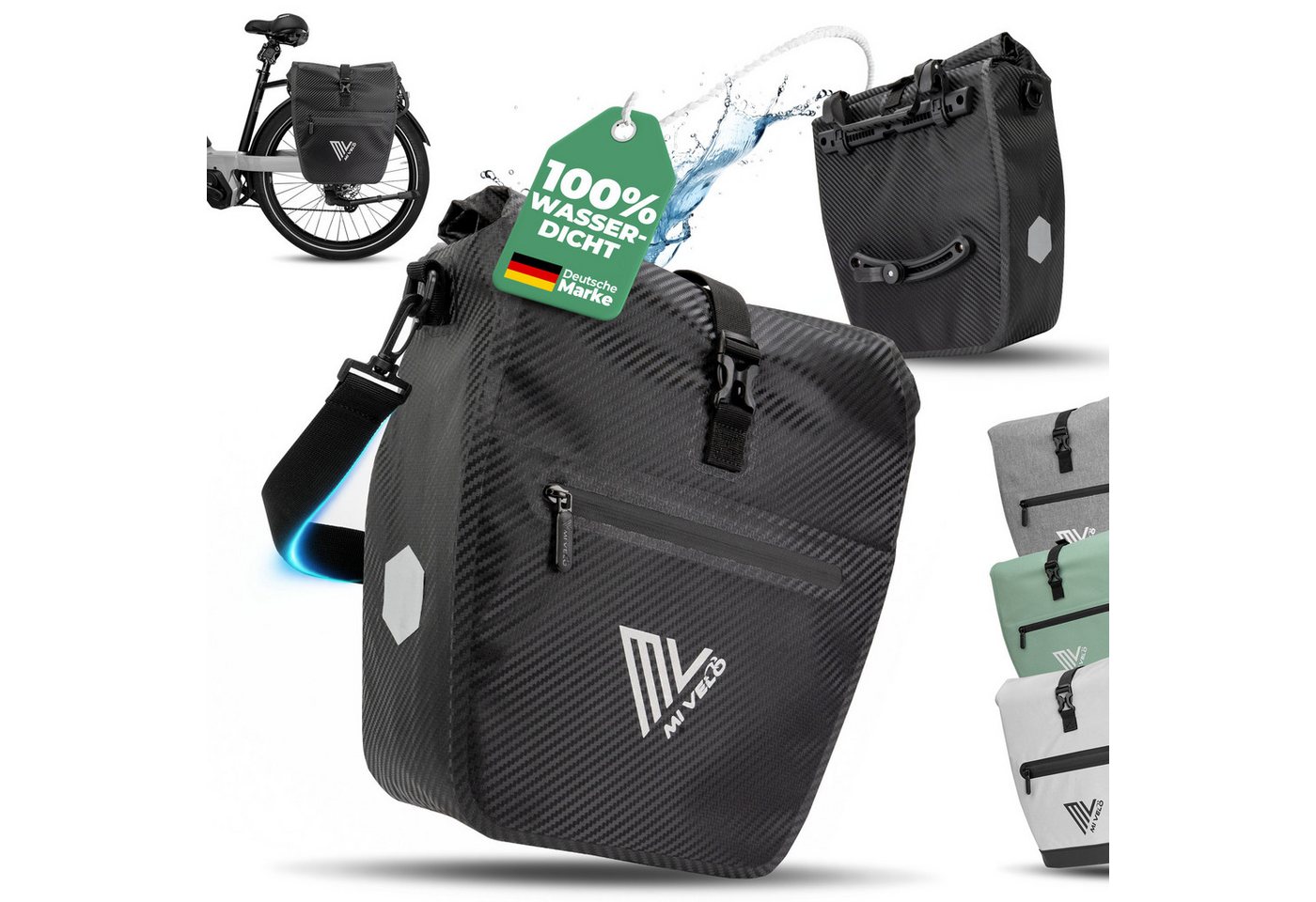 MIVELO Fahrradtasche Gepäckträgertasche wasserdicht inkl. Gurt für Umhängetasche, Zwei Varianten wählbar