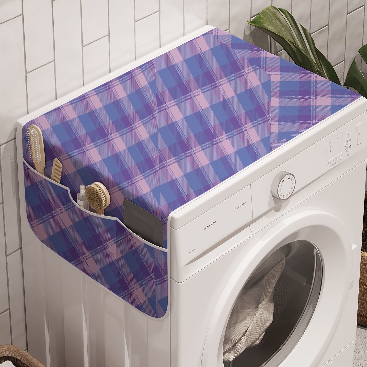 Ornamental Waschmaschine Trockner, Violett Tartanentwurf Badorganizer Abakuhaus und Anti-Rutsch-Stoffabdeckung für