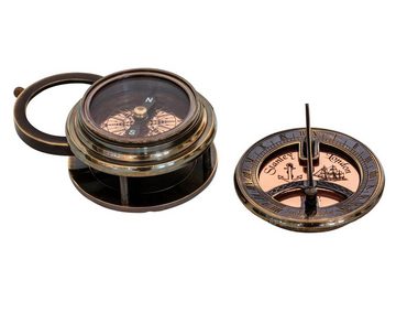 Aubaho Kompass Kompass Maritim 8cm Sonnenuhr Navigation Messing Glas Leder Antik-Stil