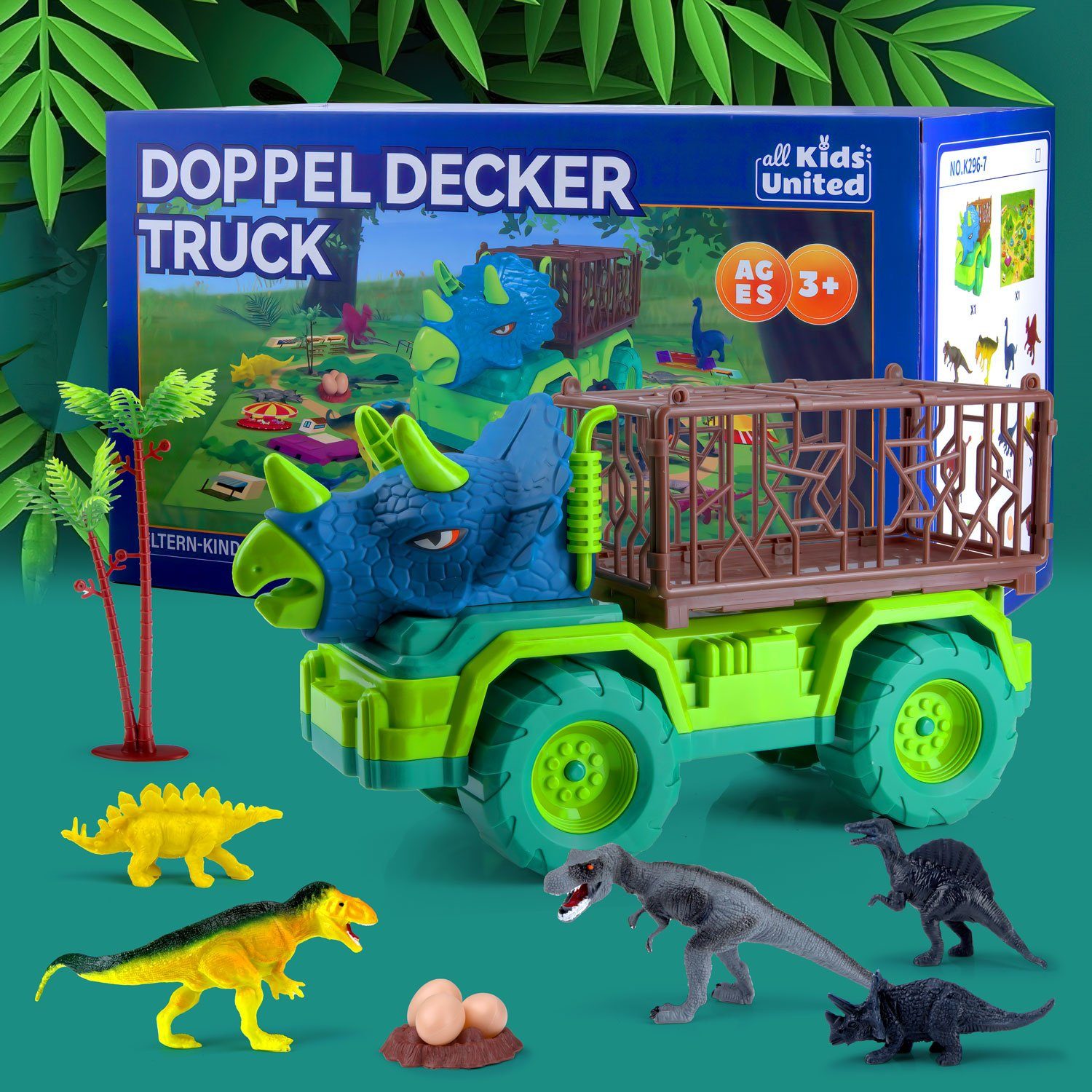 Goods+Gadgets Spielfigur GOODS+GADGETS Dinosaurier Spielset mit Figuren, Truck & Spielmatte, (Abenteuer Tier-Welt, Spielset für Kinder), mit Truck und Spieleteppich