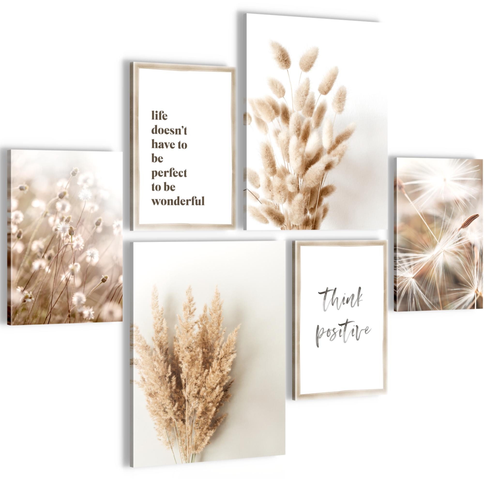 Novart Wandbild Boho Beige Pampas Wohnzimmer Deko, Boho2 (6 St)