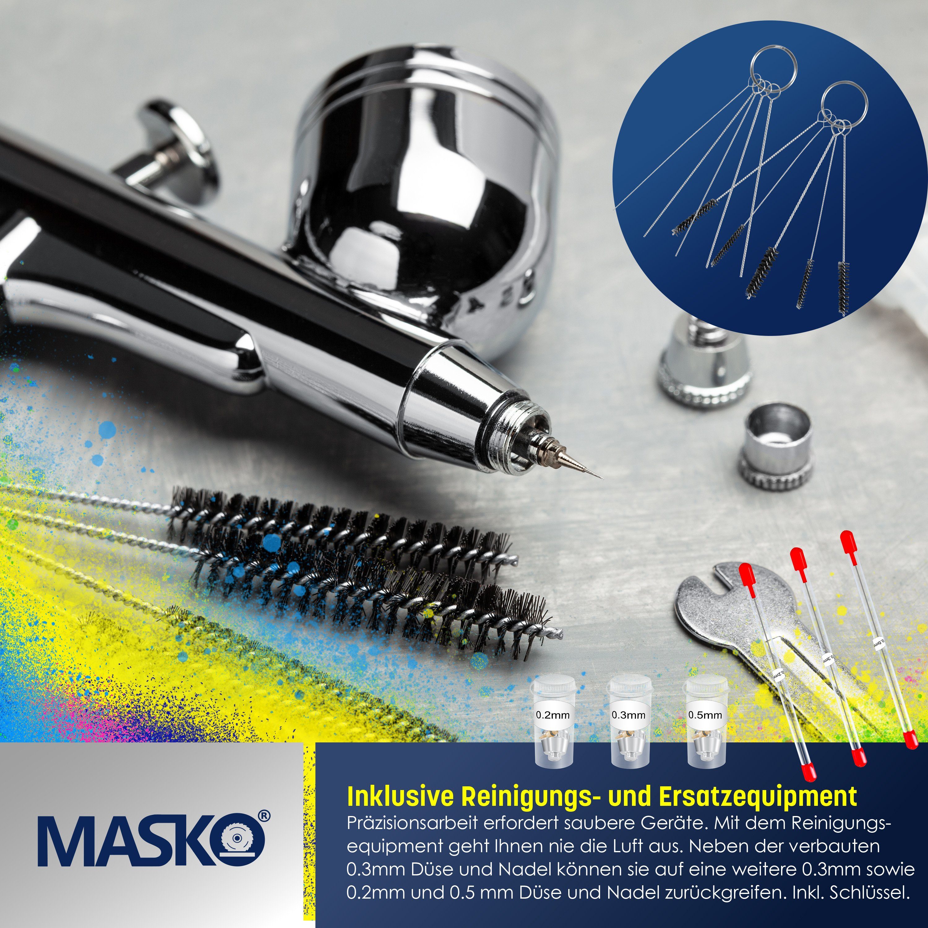 Airbrush-Set MASKO inkl. bar Farbsprühgerät, schwarz 4 mit Airbrush-Pistolen Kompressor