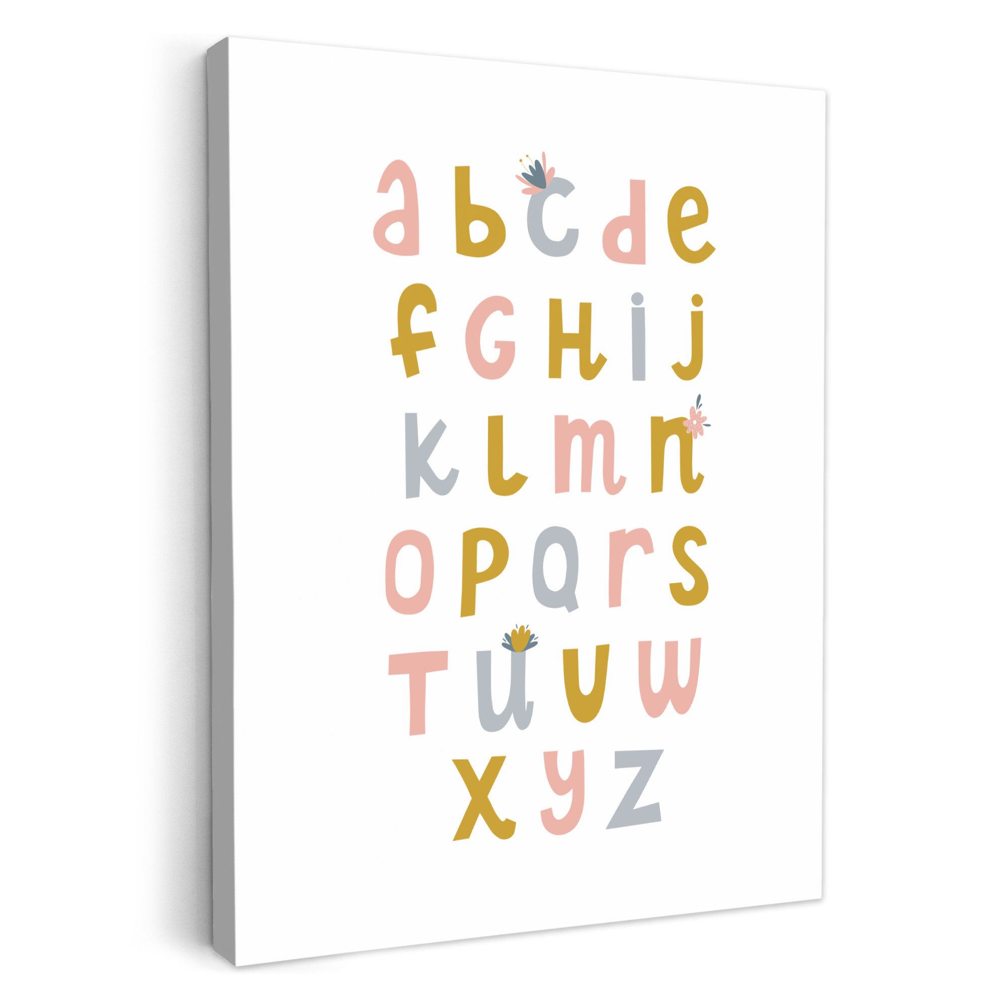 OneMillionCanvasses® Leinwandbild Pädagogisch - Das Alphabet lernen - Mädchen - Buchstaben, Fotodruck (1 St), Babyzimmer Deko, Bilder für Mädchen und Jungen 30x40 cm