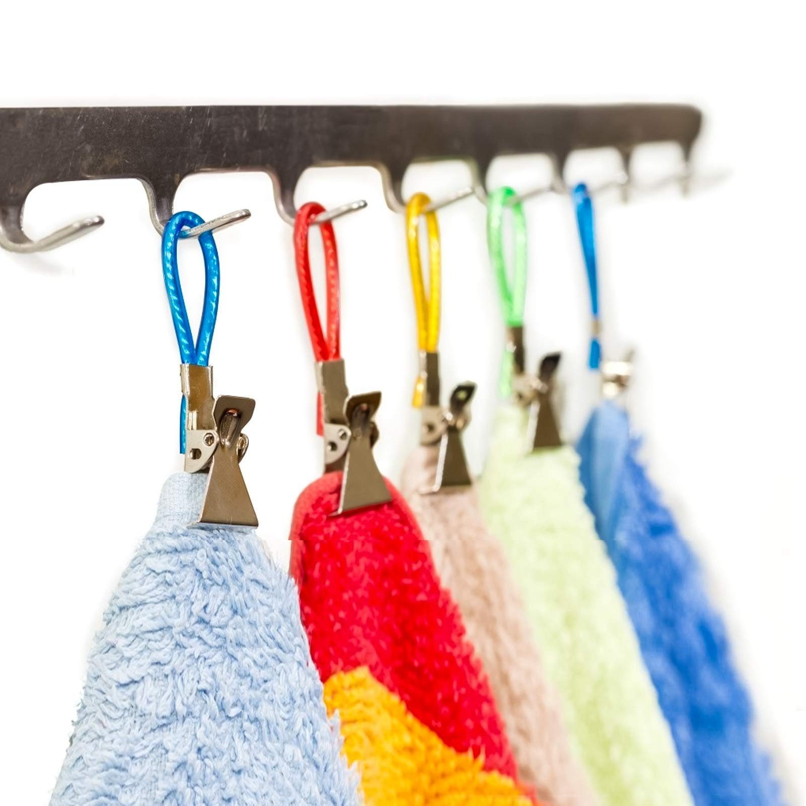 FOUORTUNATE-BEE Handtuchhaken Handtuch Clips Set 15 tlg Handtuchhalter Clips für Küche & Bad, Geschirrtuch Clips bunt mit Haken für Küche Bad Camping Haushalt – Bild 3 von 5