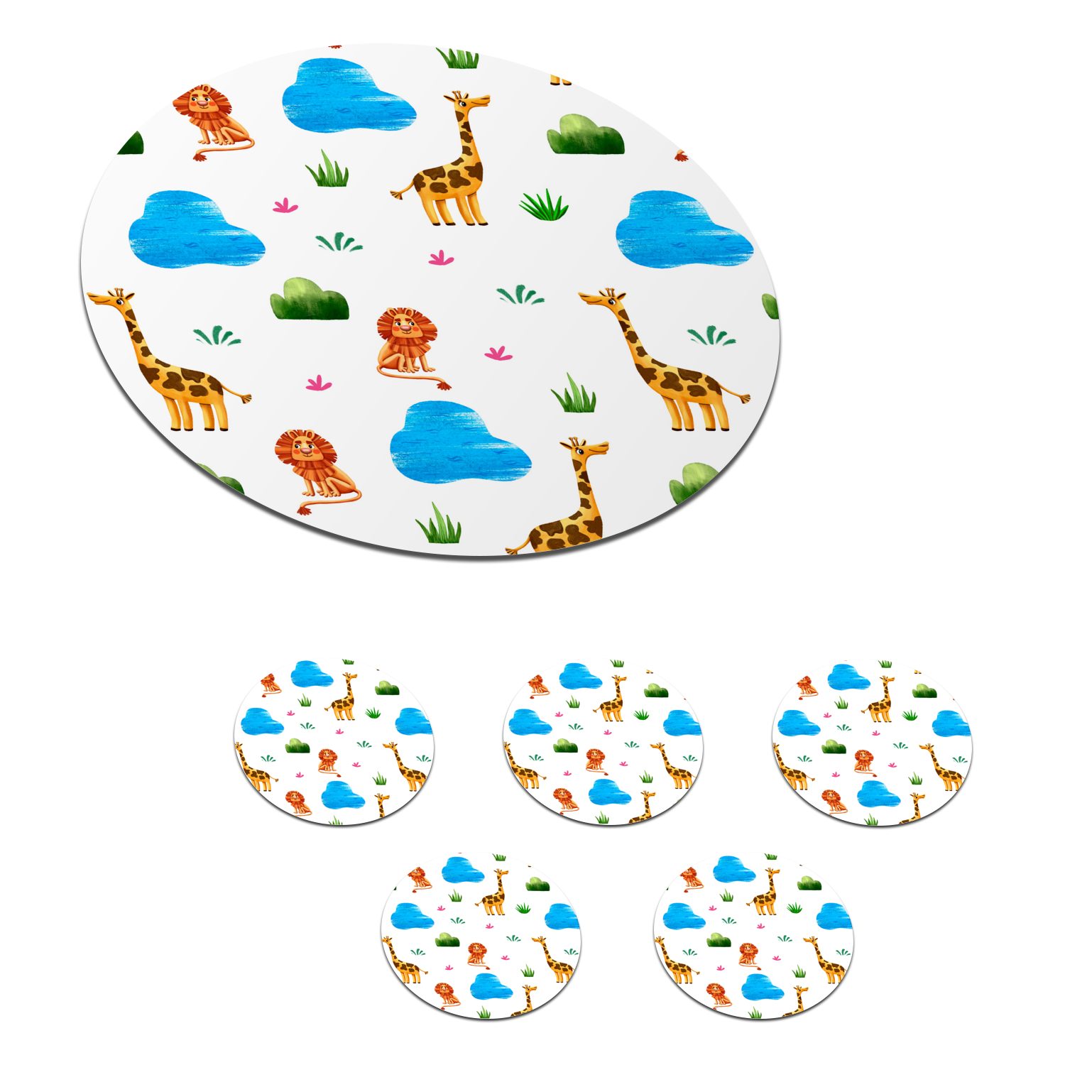 MuchoWow Glasuntersetzer Giraffe - Löwe - Dschungel - Design, Zubehör für Gläser, 6-tlg., Getränkeuntersetzer, Tassenuntersetzer, Korkuntersetzer, Tasse, Becher